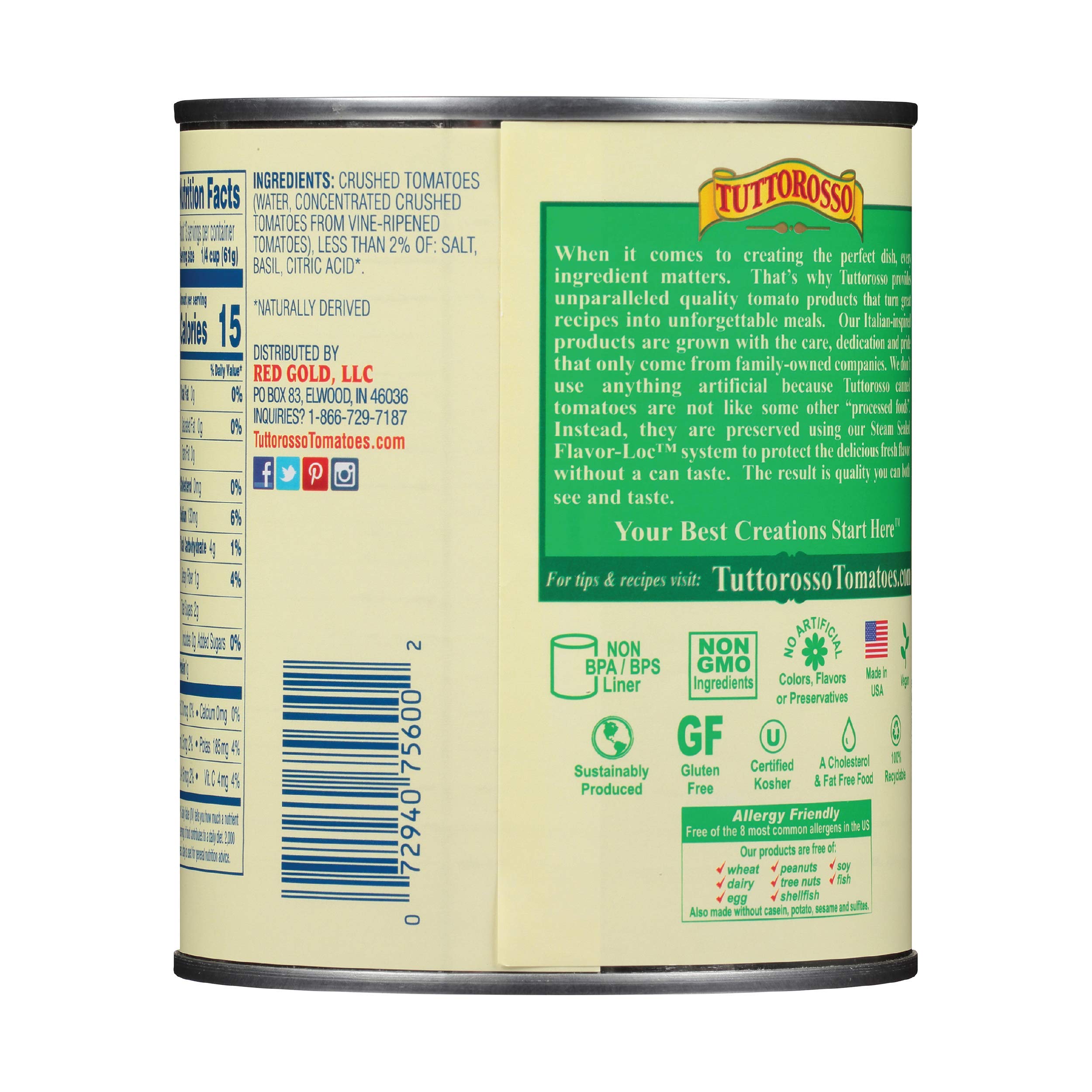 Tuttorosso Crushed Tomatoes with Basil | Gluten Free & Vegetarian | 28oz (2-Pack) | Perfect for Pasta Sauces, Soups & Italian Recipes