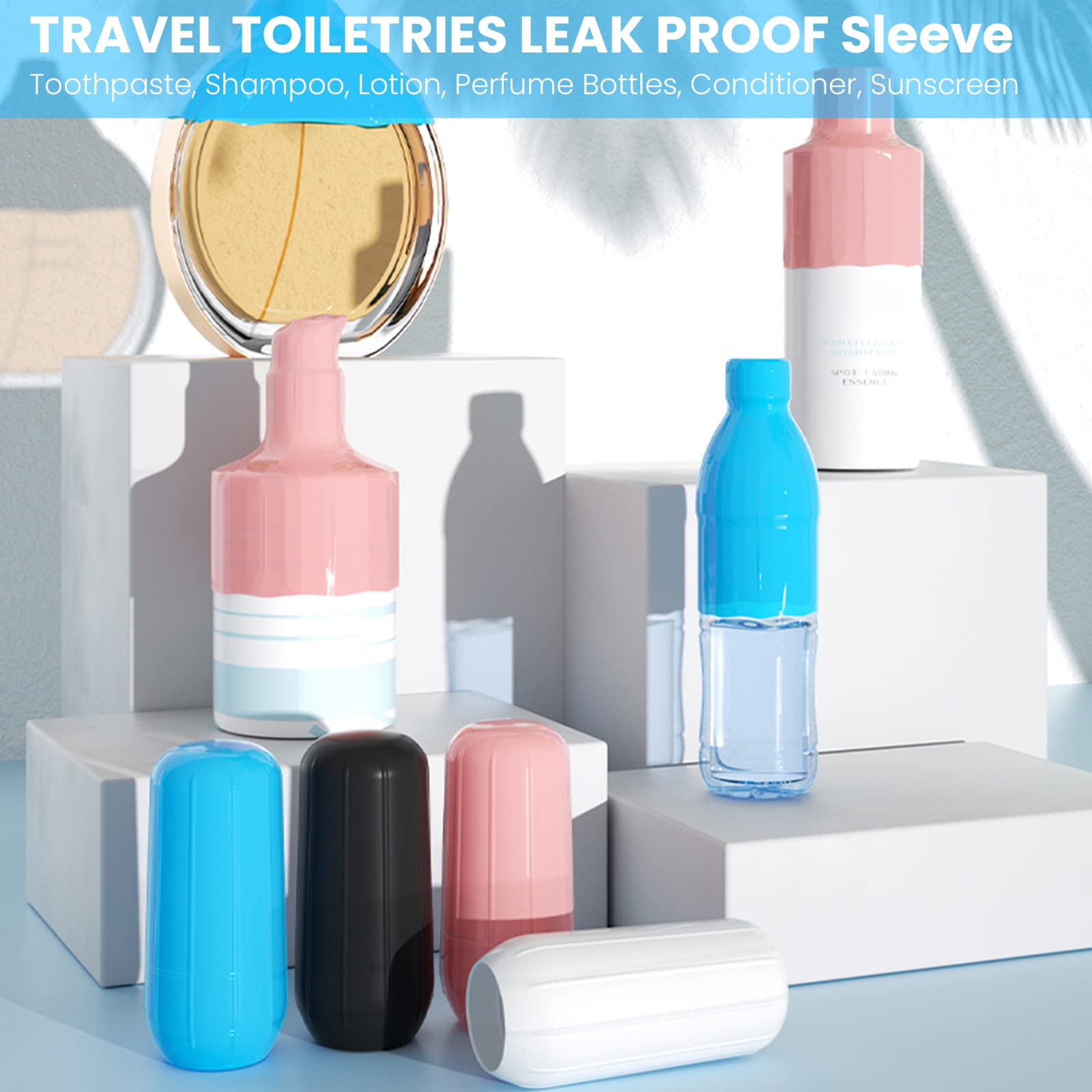 8 Pack Silicone Leak-Proof Travel Bottle Covers - Reusable Elastic Sleeves for Toiletries & Cosmetics | Perfect for TSA Carry-On, Weekend Trips & Gym Essentials (BPA-Free, Waterproof)