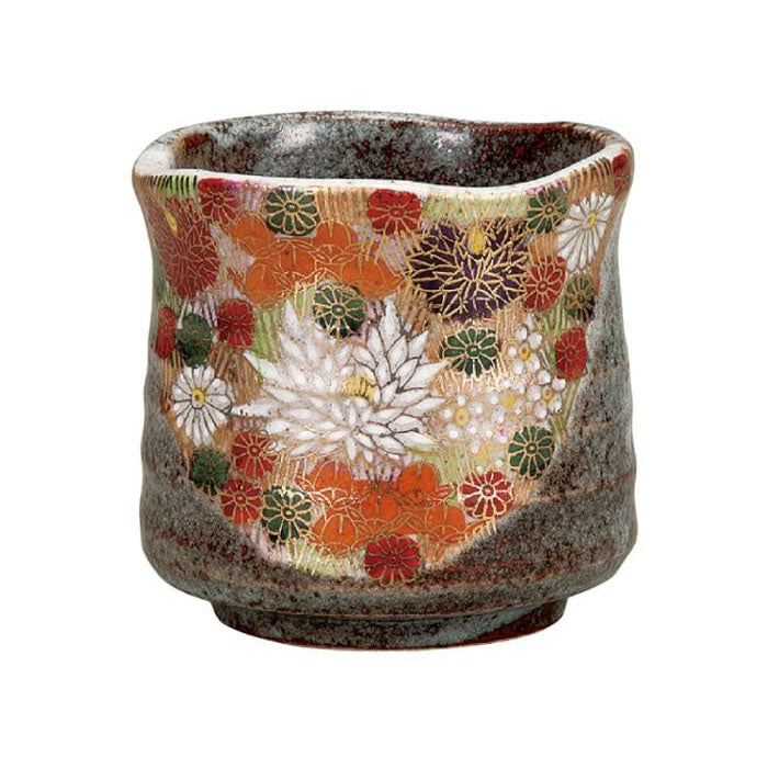 Authentic Japanese Kutani Ware Hanazume Gold Floral Yunomi Teacup - Handcrafted Ceramic Tea Cup for Matcha, Green Tea & Japanese Tea Ceremony | Elegant Home Decor & Gift Idea