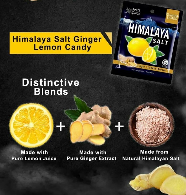 Himalayan Pink Salt Candy - Ginger Lemon Flavor (12-Pack) | Natural Energy Boost for Hiking, Travel & Workouts