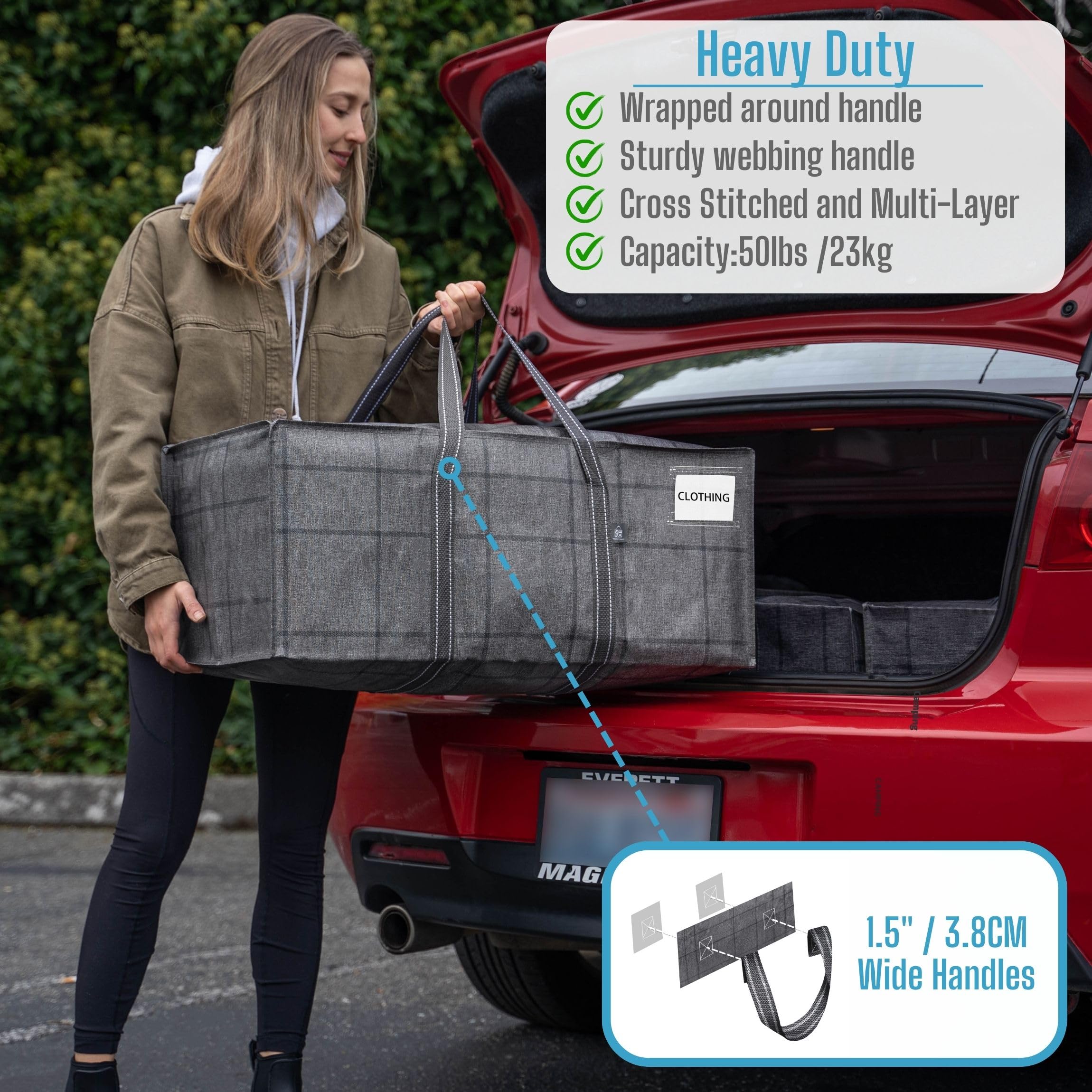 VENO 6-Pack Extra Large Heavy Duty Moving Bags with Zippers & Reinforced Handles - Waterproof Storage Bags for Clothes, Laundry, Travel & Camping - Durable Foldable Moving Box Alternative (Black Window Design) - Perfect for Home Organization, College Dorm Move & Outdoor Adventures