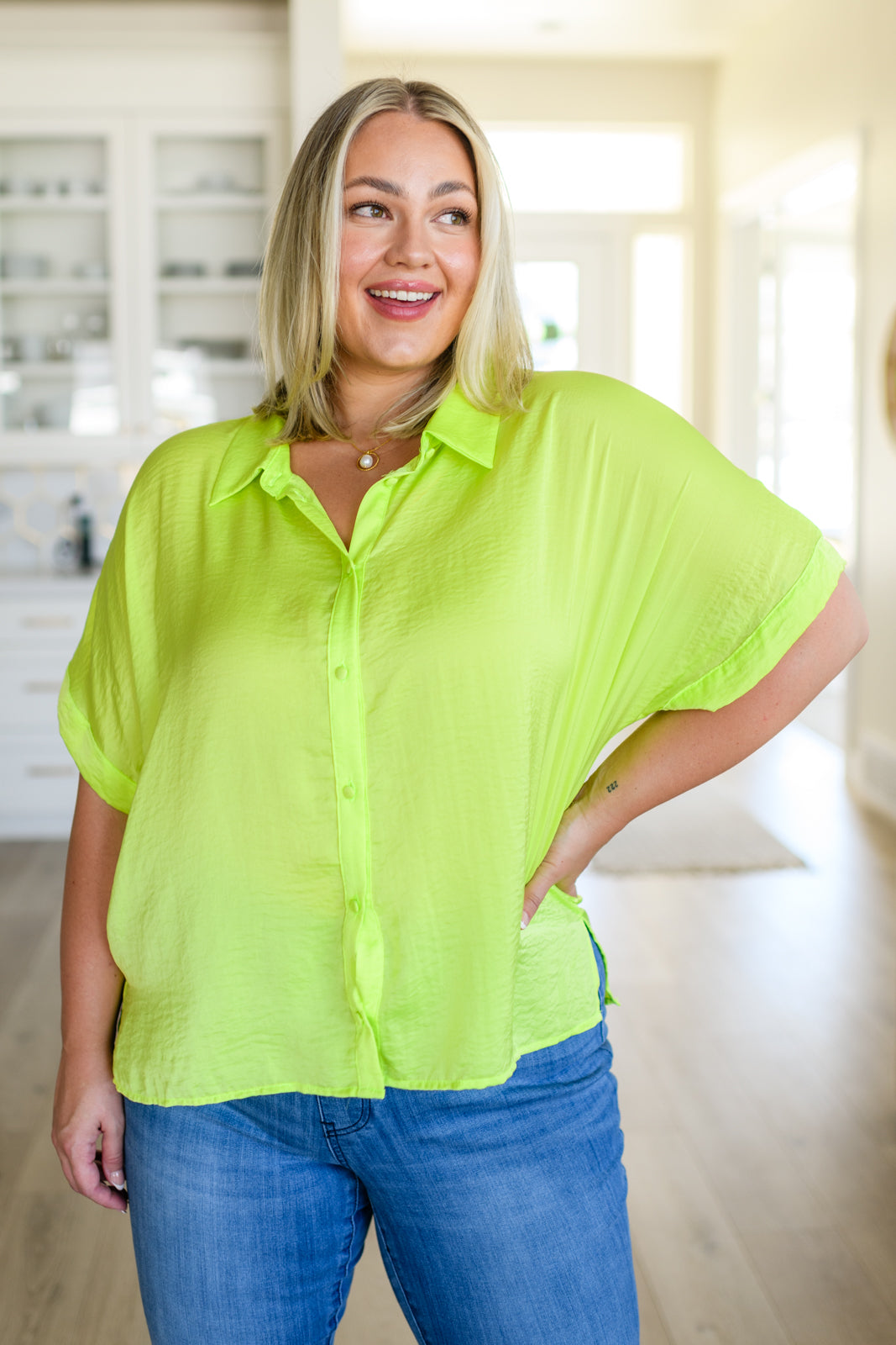 Bright Idea Button Down Shirt in Citrus - Stylish Casual Wear for Men & Women - Perfect for Office, Dates & Outdoor Activities