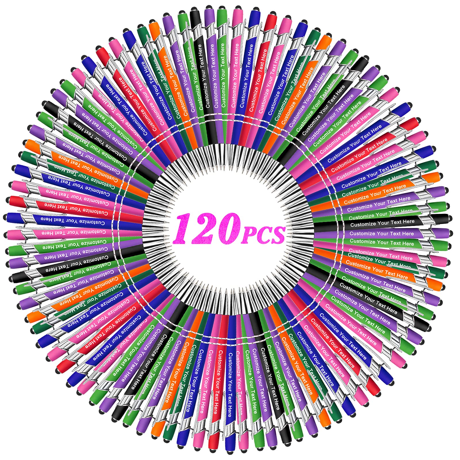 Custom Bulk Pens 300 Pcs - Personalized Engraved Ballpoint & Stylus Pens for Business, Graduation, Anniversaries - Free Name/Text Engraving - 120 Colorful Options - Perfect for Corporate Gifts, Promotions & Special Events
