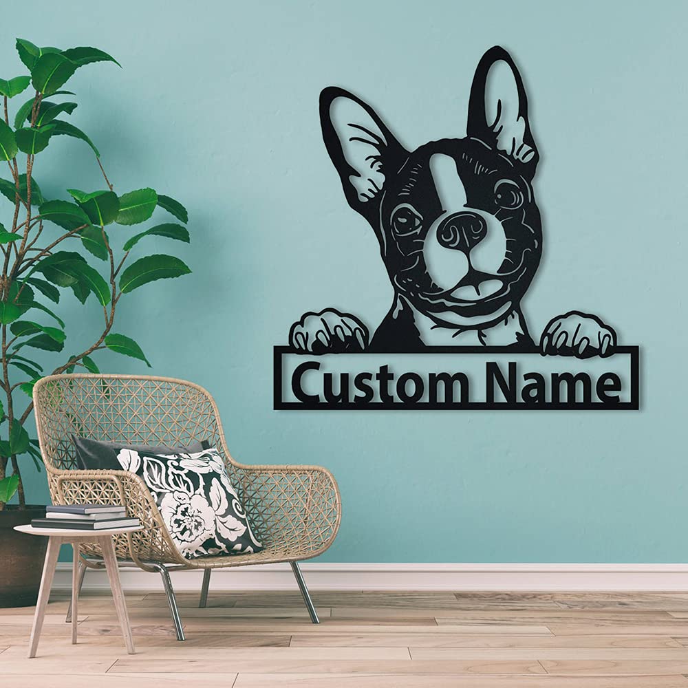 Custom Personalized Boston Terrier Dog Metal Sign Art - Engraved Pet Name Plaque - Unique Dog Lover Gift for Men & Women - Perfect for Home Decor, Office, or Kennel Wall Art
