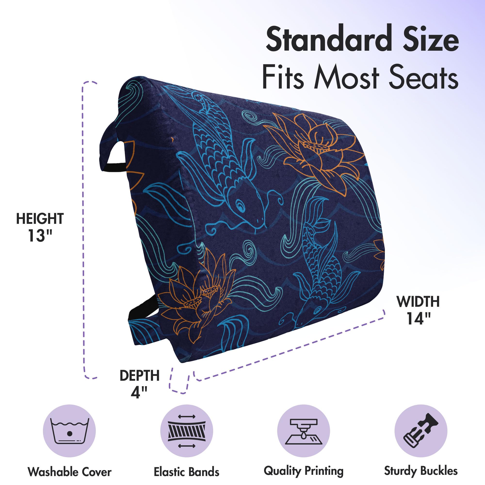Ambesonne Koi Fish Lumbar Support Pillow - High Density Foam for Office Chair & Car Seat - 14x13 Inch Royal Blue Aqua Orange - Perfect for Back Pain Relief at Work or Long Drives