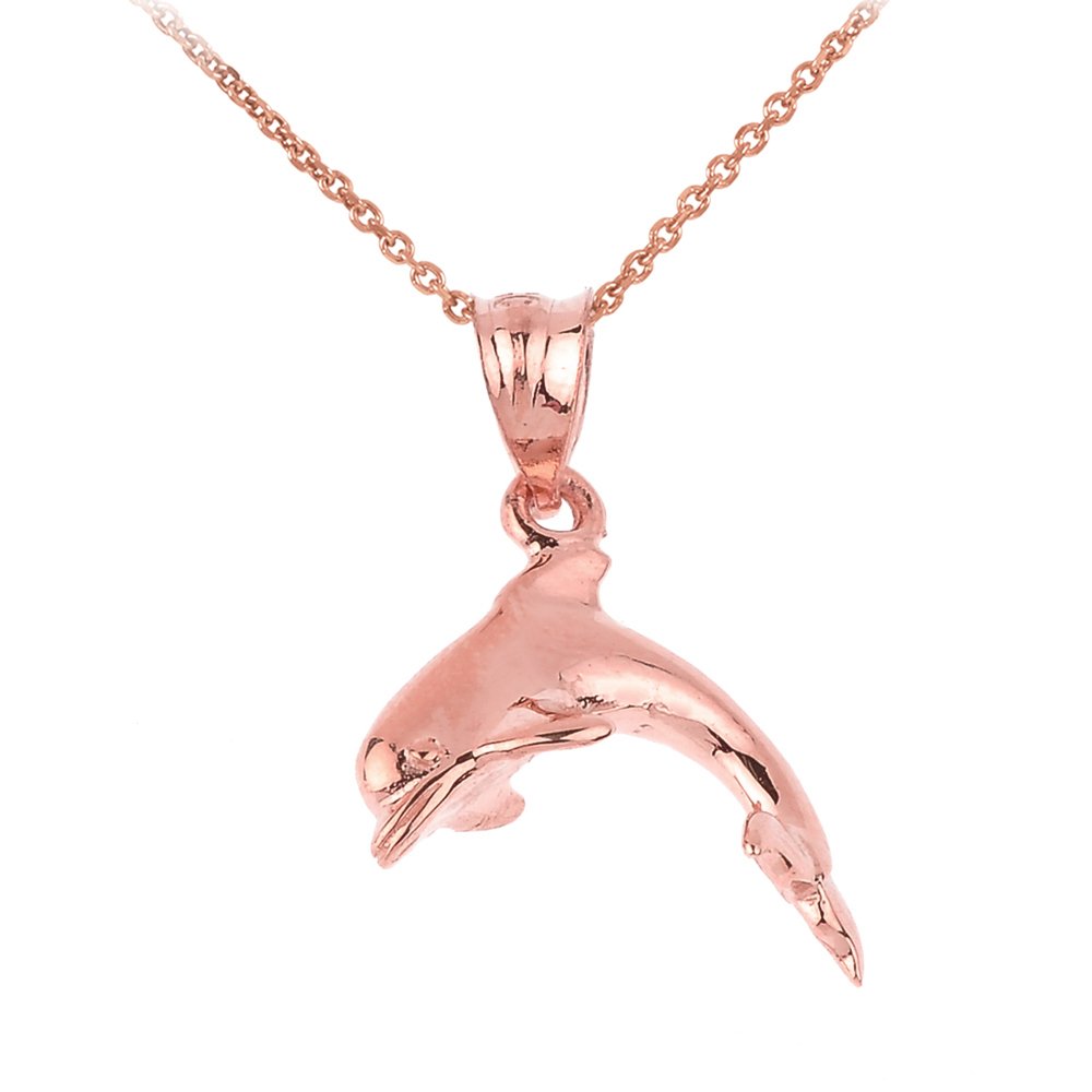 10K Rose Gold Jumping Dolphin Charm Pendant Necklace - Elegant Dainty Jewelry Gift for Women, Perfect for Beach Vacations & Summer Outfits