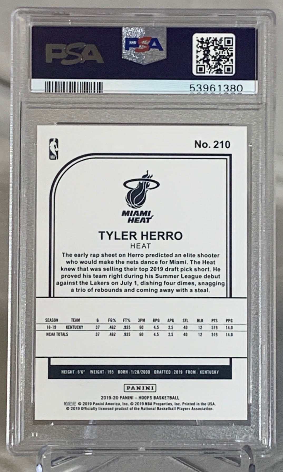 2019-20 Tyler Herro Miami Heat NBA Rookie Card Panini Hoops PSA 10 GEM MINT #53961380 - Perfect for Basketball Collectors & Sports Memorabilia Enthusiasts