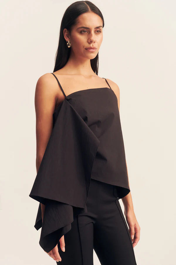 Campbell Sculptural Cami Top - Women's Black Stretchy Sleeveless Shirt for Casual Wear & Layering
