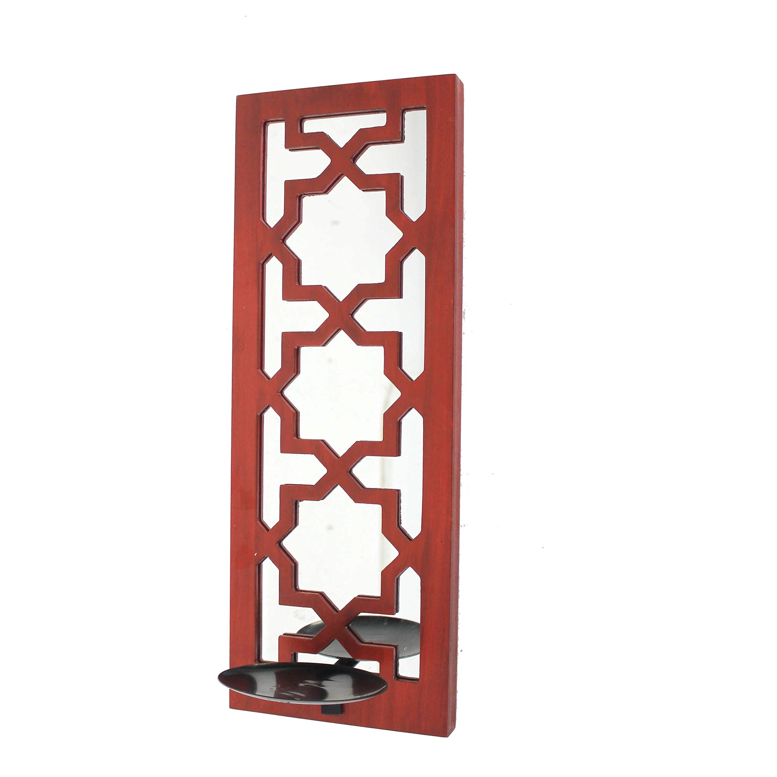 Red and Silver Glass Wood Transitional Mirrored Candle Holder with Lattice Design - Elegant Home Decor for Dining Table, Wedding Centerpiece, and Holiday Decorations