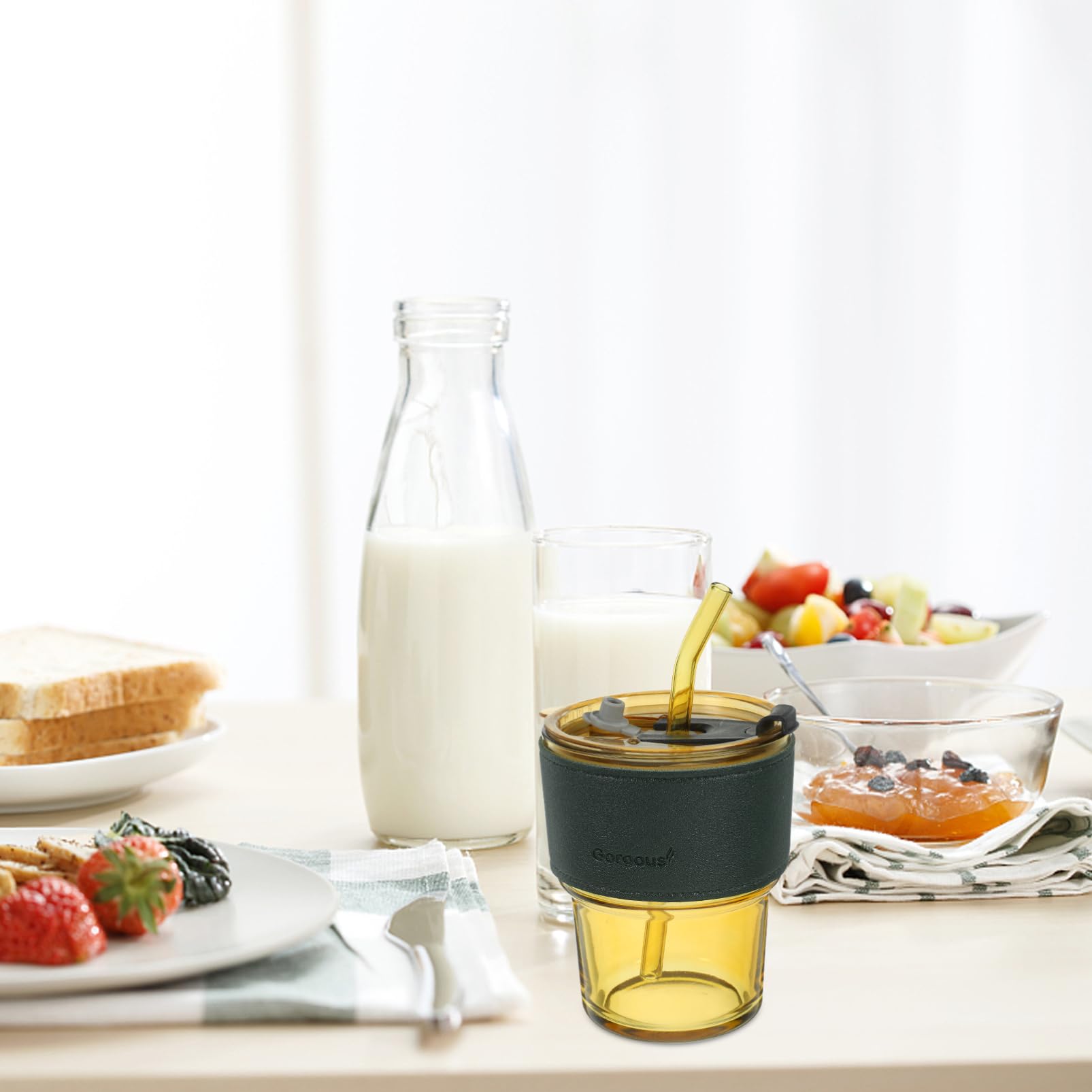 Magiclulu Honey Bear Glass Sippy Cup with Straw - Leak Proof Baby Bottle for Smoothie, Milk & Juice - Perfect for Toddlers, Kids & Travel Use