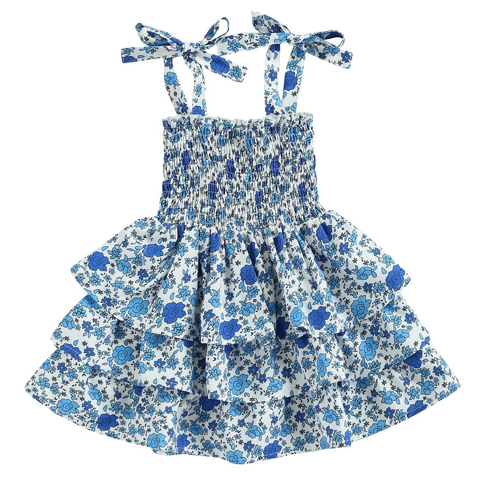DIEKUSA Toddler Girls Summer Dress - Sleeveless Floral Print Ruffle Pageant Dress with Tie Straps for Kids, Perfect for Birthday Parties, Photo Shoots & Special Occasions