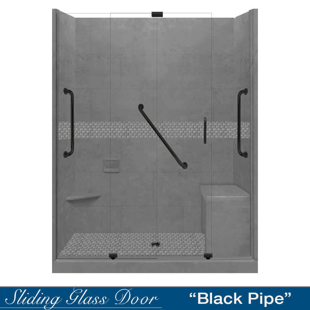 Freedom 60 Alcove Wet Cement Sistine Stone & Jewel Stone Accent DIY Shower Remodel Kit - Easy Bathroom Upgrade for Modern Home Renovation