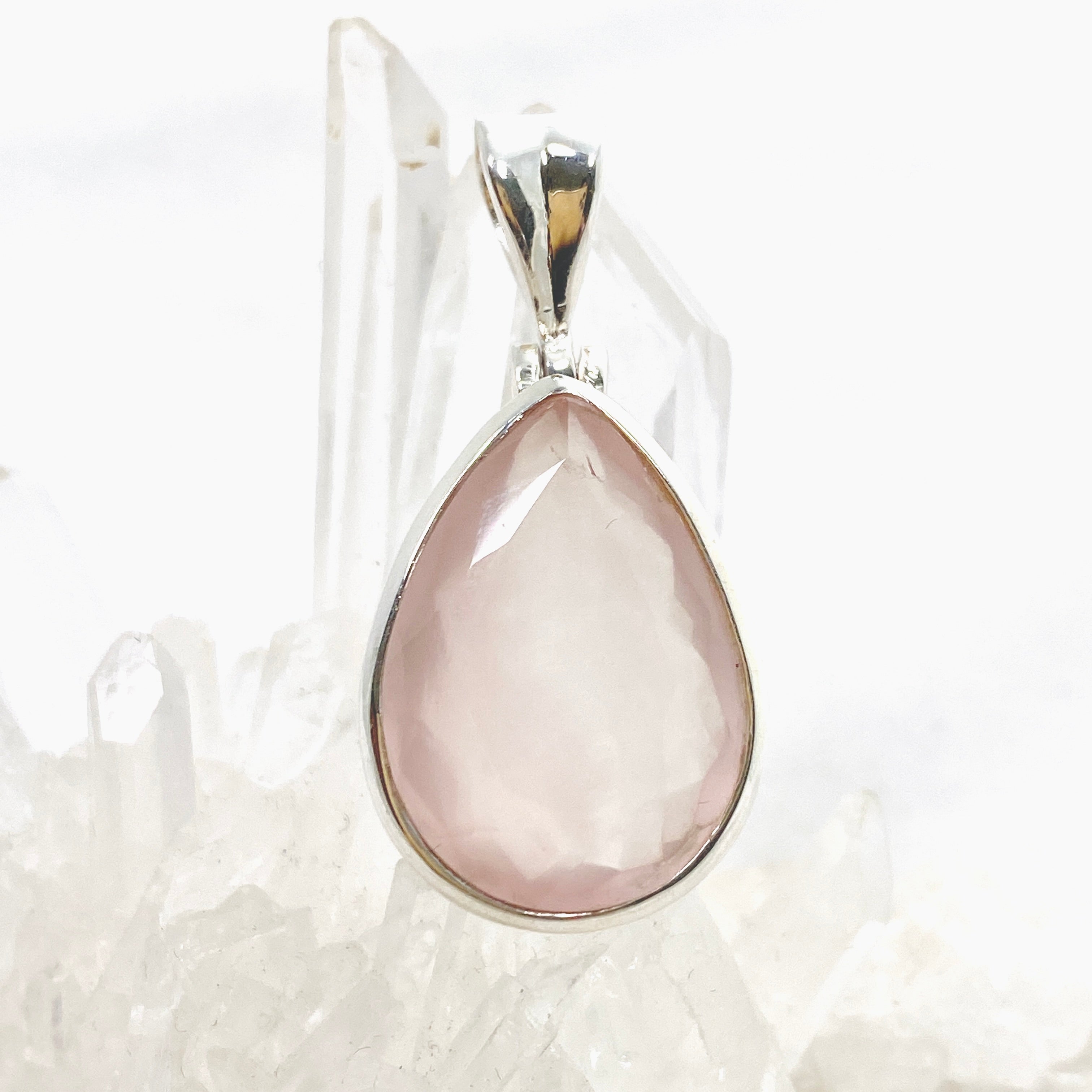 Rose Quartz Teardrop Faceted Pendant Necklace - Natural Gemstone Jewelry for Women - Perfect for Meditation, Healing & Everyday Elegance