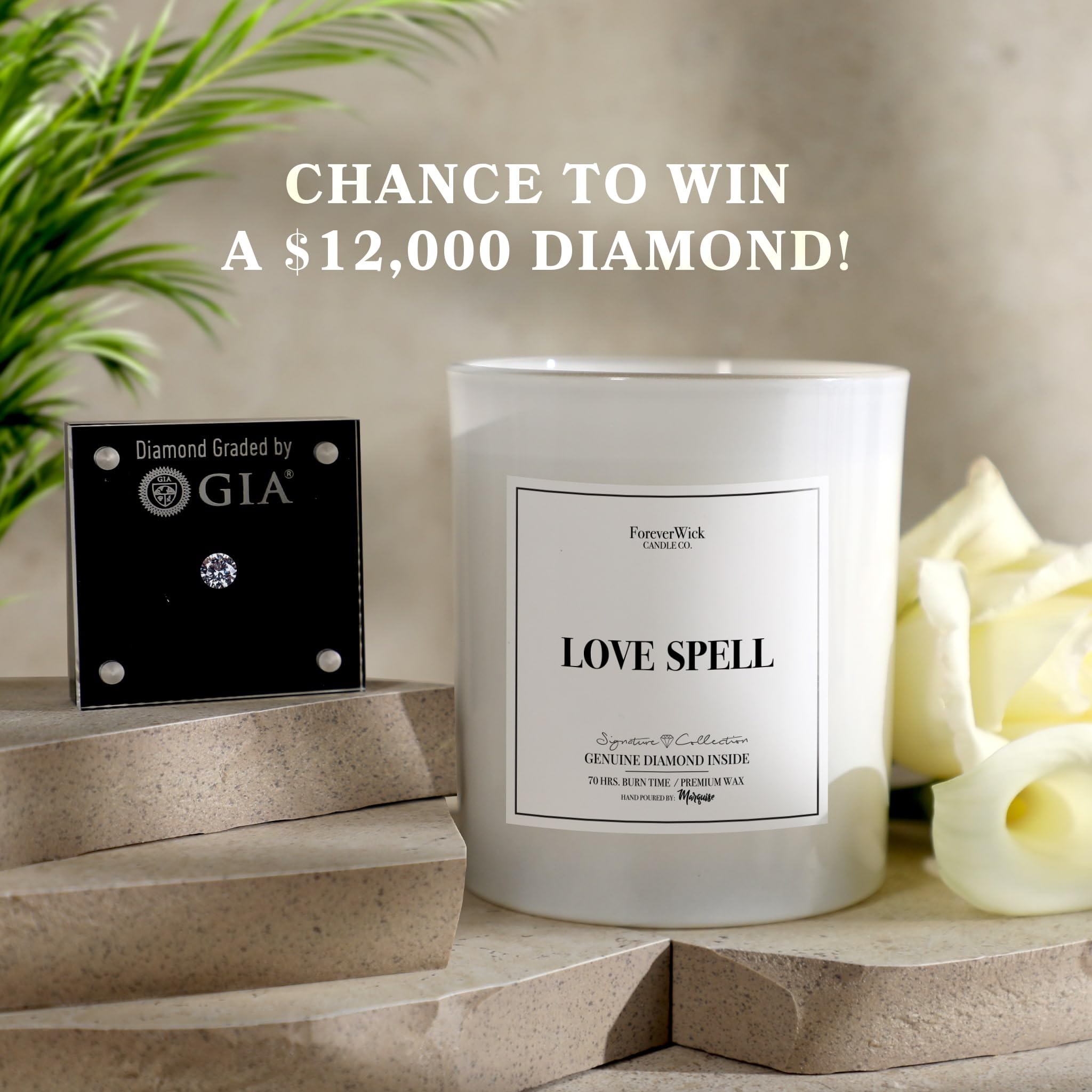 Love Spell Surprise Candle with Real Diamond Inside - Foreverwick Scented Soy Candle Gift for Women - 14oz All-Natural Organic Romantic Candle (70h Burn Time) - Perfect for Anniversaries, Valentine's Day & Romantic Surprises