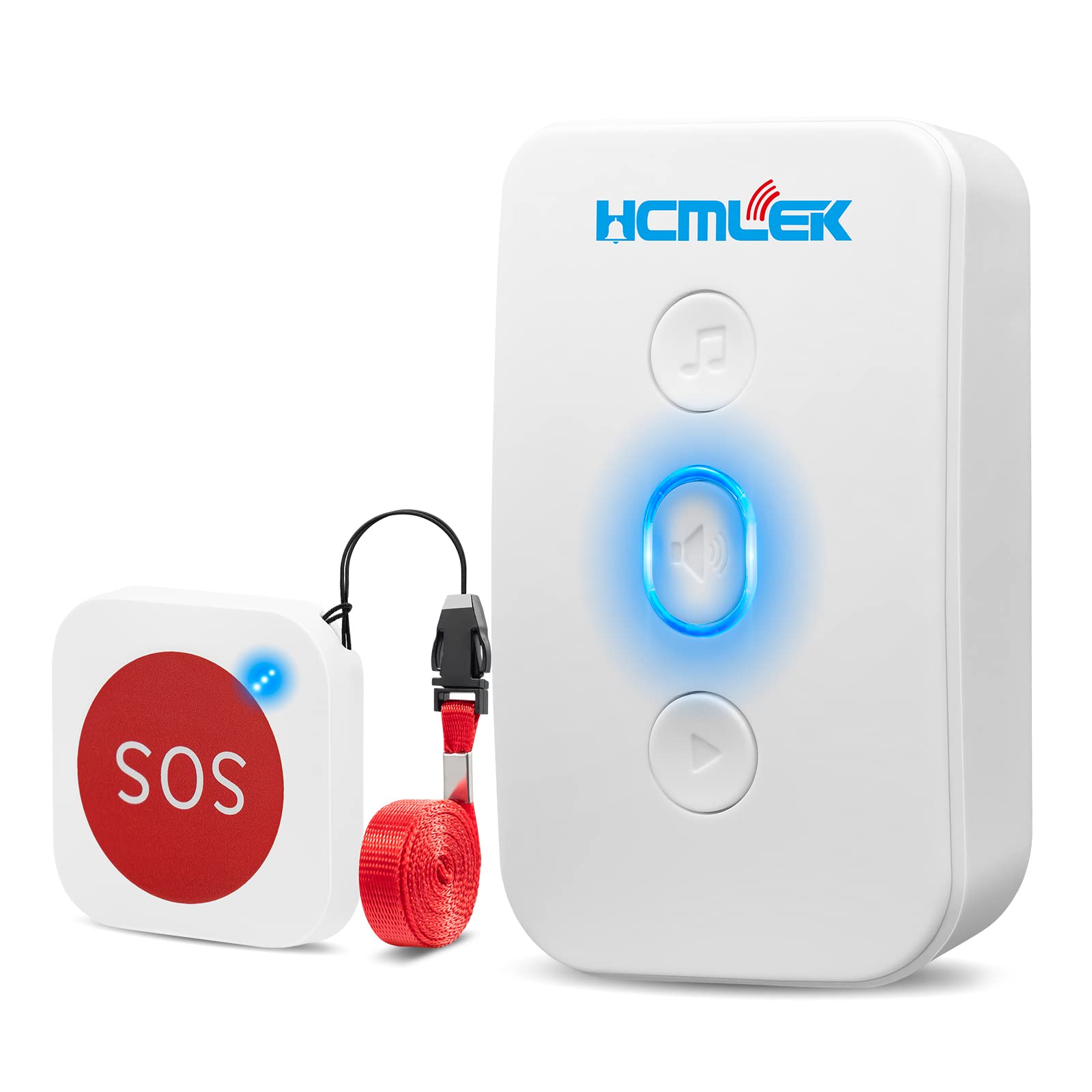 Hcmlek Emergency Call Button for Seniors - Wireless Personal Alarm with Loud Speaker, Fall Detection & Waterproof Design | Home Safety Alert System for Elderly, Disabled & Patients | Perfect for Bedside, Bathroom & Nursing Care
