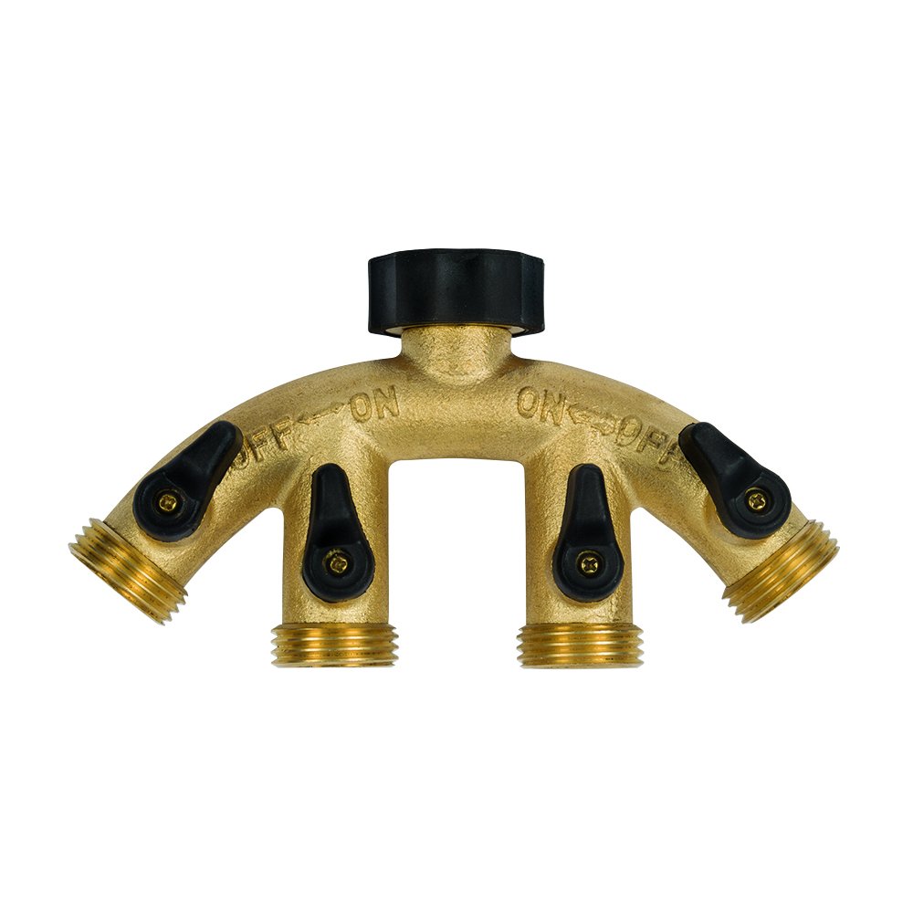 Gilmour 4-Way Brass Shut-Off Valve with Male Threads - Perfect for Garden Irrigation, Sprinkler Systems & Outdoor Water Control