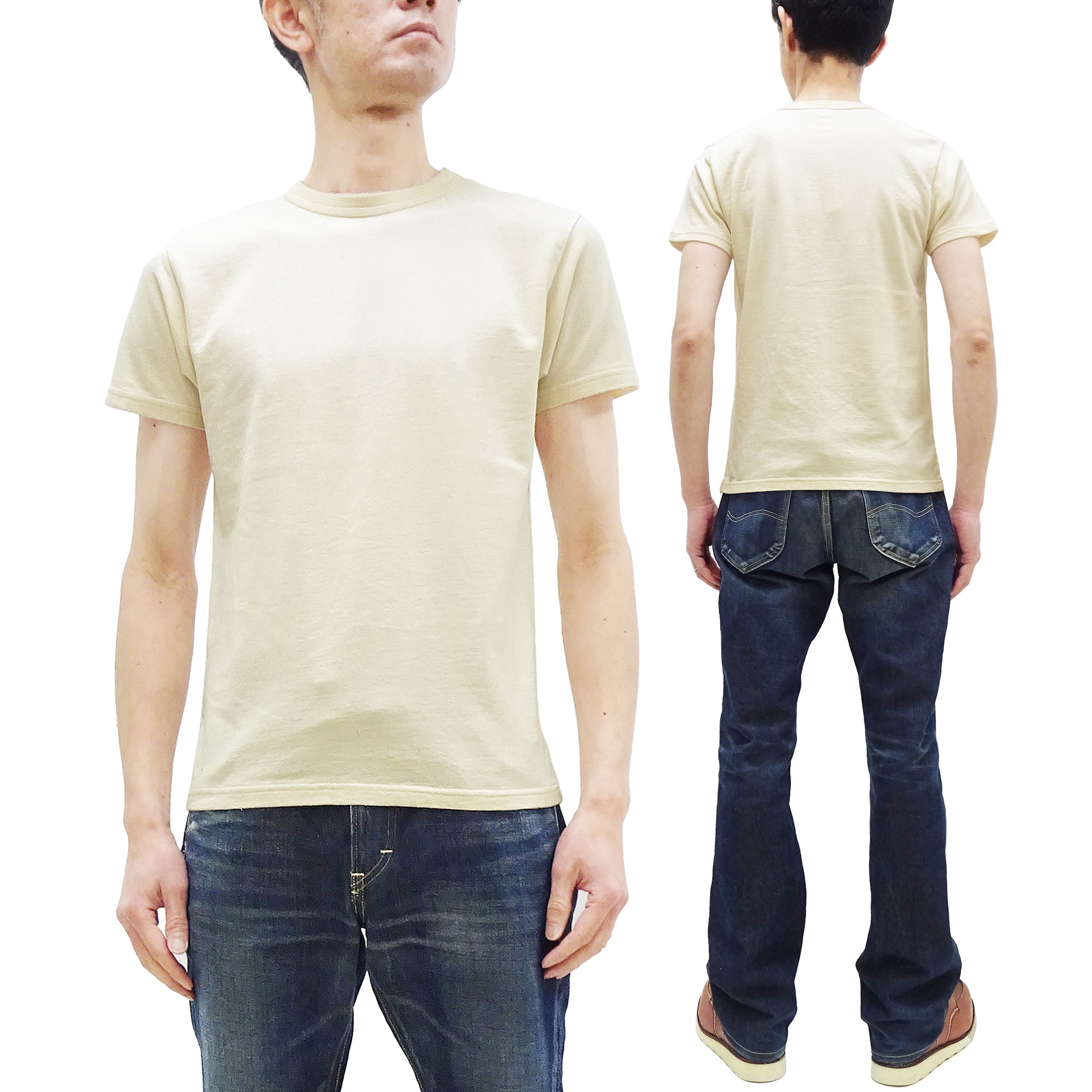 Premium Samurai Jeans Men's Short Sleeve T-Shirt - French Terry Fabric with Loopwheel Technology - Faded Ivory SJST24 RIM - Casual Wear & Street Style Fashion