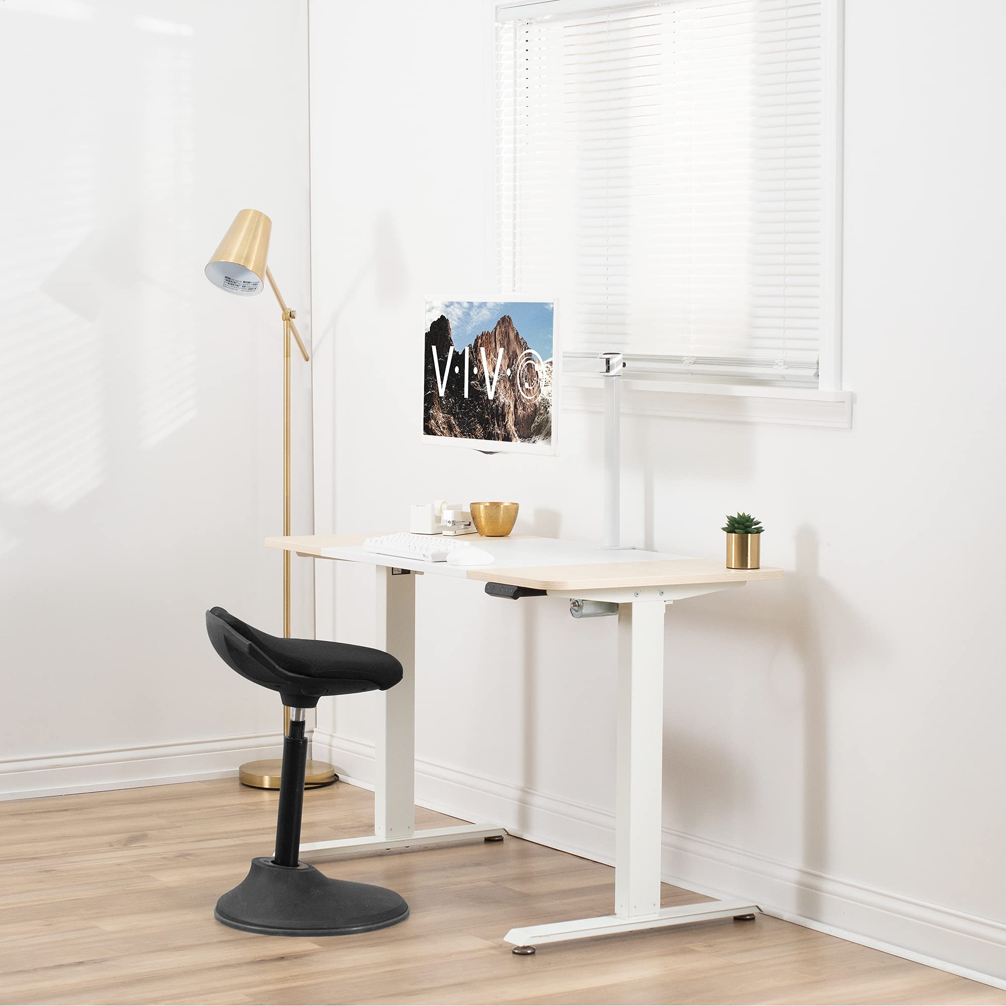 VIVO Electric Height Adjustable Standing Desk 47 x 24 Inches, Sit Stand Desk with Memory Controller, White & Light Wood (DESK-E144WC) - Perfect for Home Office, Gaming & Workspace Ergonomics