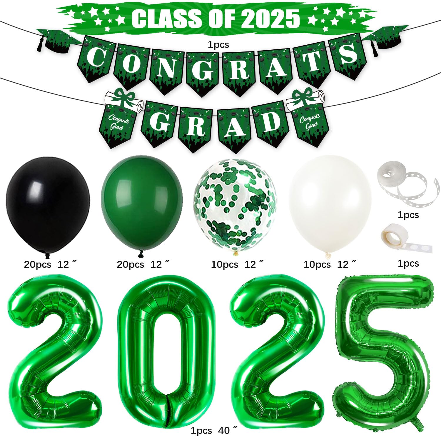 2025 Graduation Party Decorations Kit - Green Balloon Garland Arch, Mylar Foil Fringe Curtain for Class of 2025 High School & College Graduation - Perfect for Graduation Ceremony Decor, Photo Backdrops & Celebration Parties