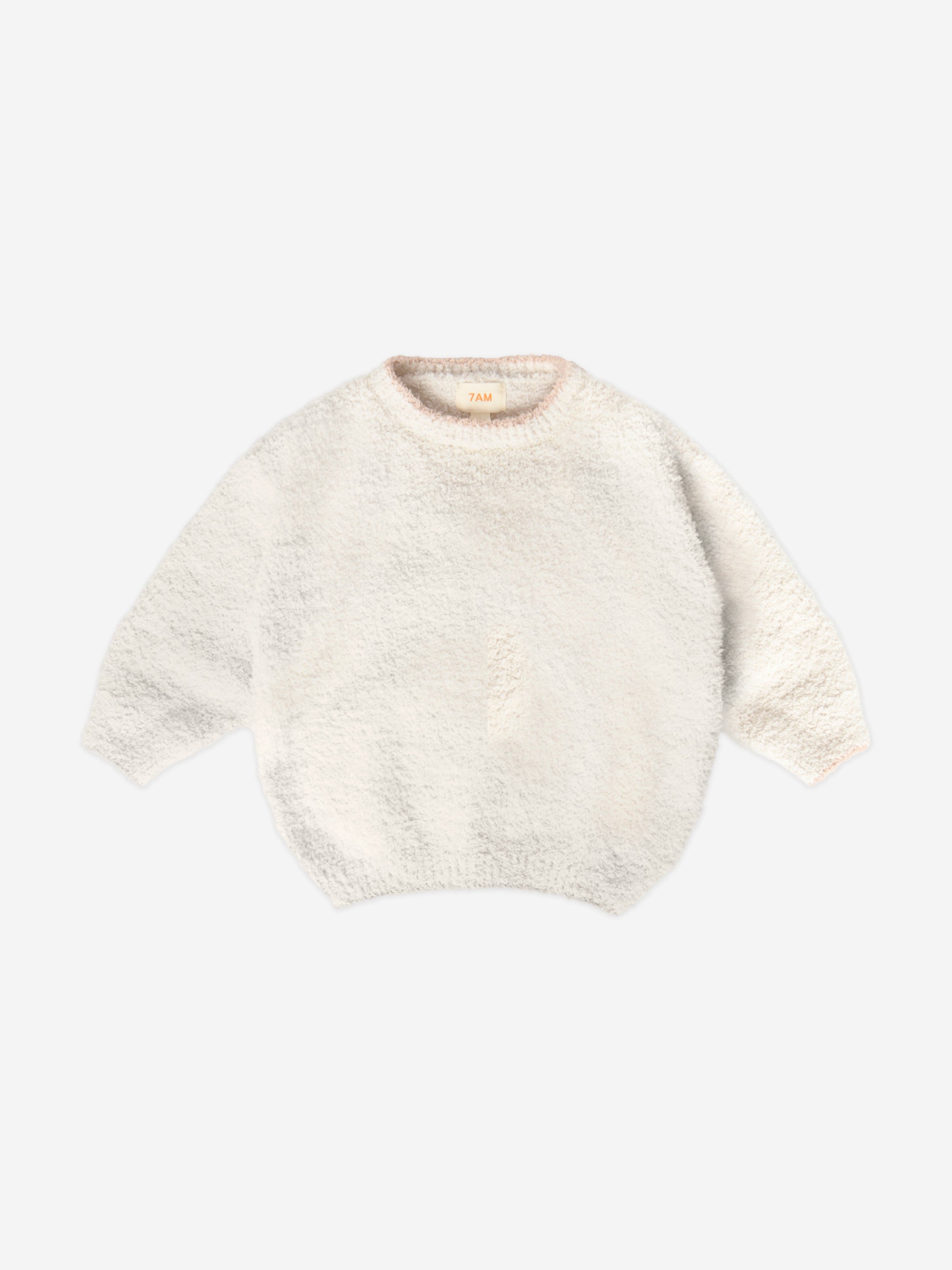 7AM Enfant Baby Fuzzy Boxy Sweater in Ivory - Soft & Cozy Winter Knitwear for Infants & Toddlers - Perfect for Playdates, Family Outings & Photo Shoots