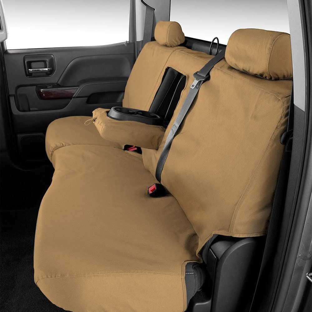 Covercraft Custom-Fit Front Bench SeatSaver Seat Covers - Premium Polycotton Fabric in Tan Color | Perfect for Trucks, SUVs & Cars | Protects Seats from Wear, Spills & Pets