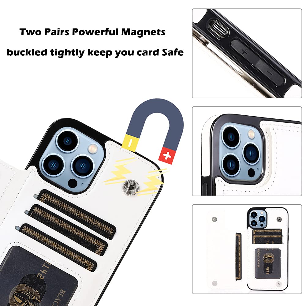 White Golden Marble iPhone 13/12 Pro Max Wallet Case with Card Holder & Kickstand - Slim Protective Flip Cover with Card Slots for 6.7 Inch iPhone - Perfect for Business, Travel and Everyday Use