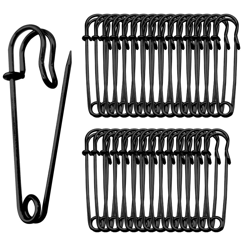 Heavy Duty 2 Inch/50mm Safety Pins Brooches for Blankets, Kilts, Skirts, Sweaters & Shawls - 30 Pack Black - Perfect for Crafting, Sewing, DIY Projects & Clothing Repair
