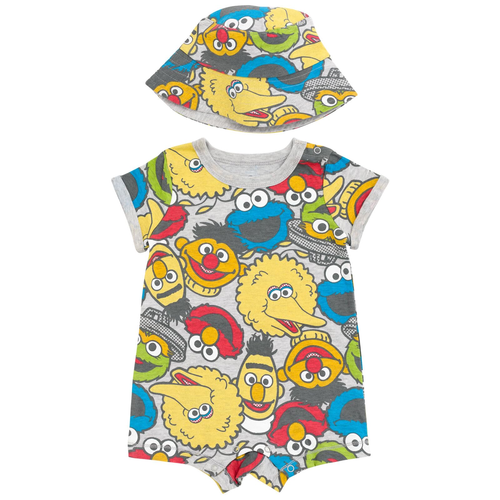 Sesame Street Elmo Cookie Monster Big Bird Romper & Sun Hat Set for Newborn to Toddler - Perfect for Playtime, Photo Shoots & Outdoor Adventures