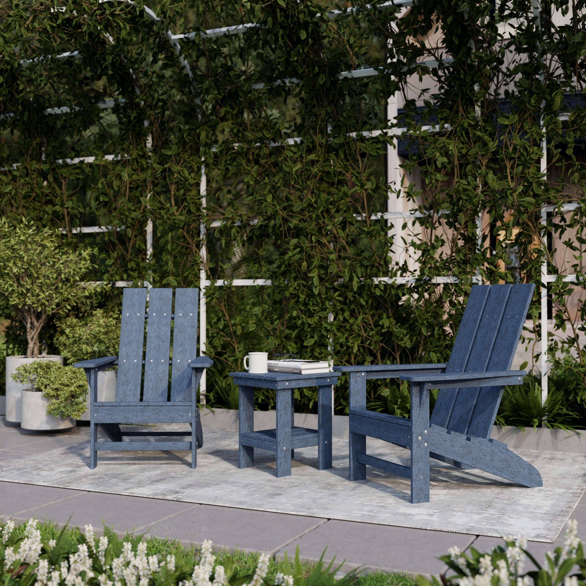 Freedom 3-Piece Modern Adirondack Chair Set with Side Table - Outdoor Patio Furniture for Backyard, Garden & Poolside Relaxation