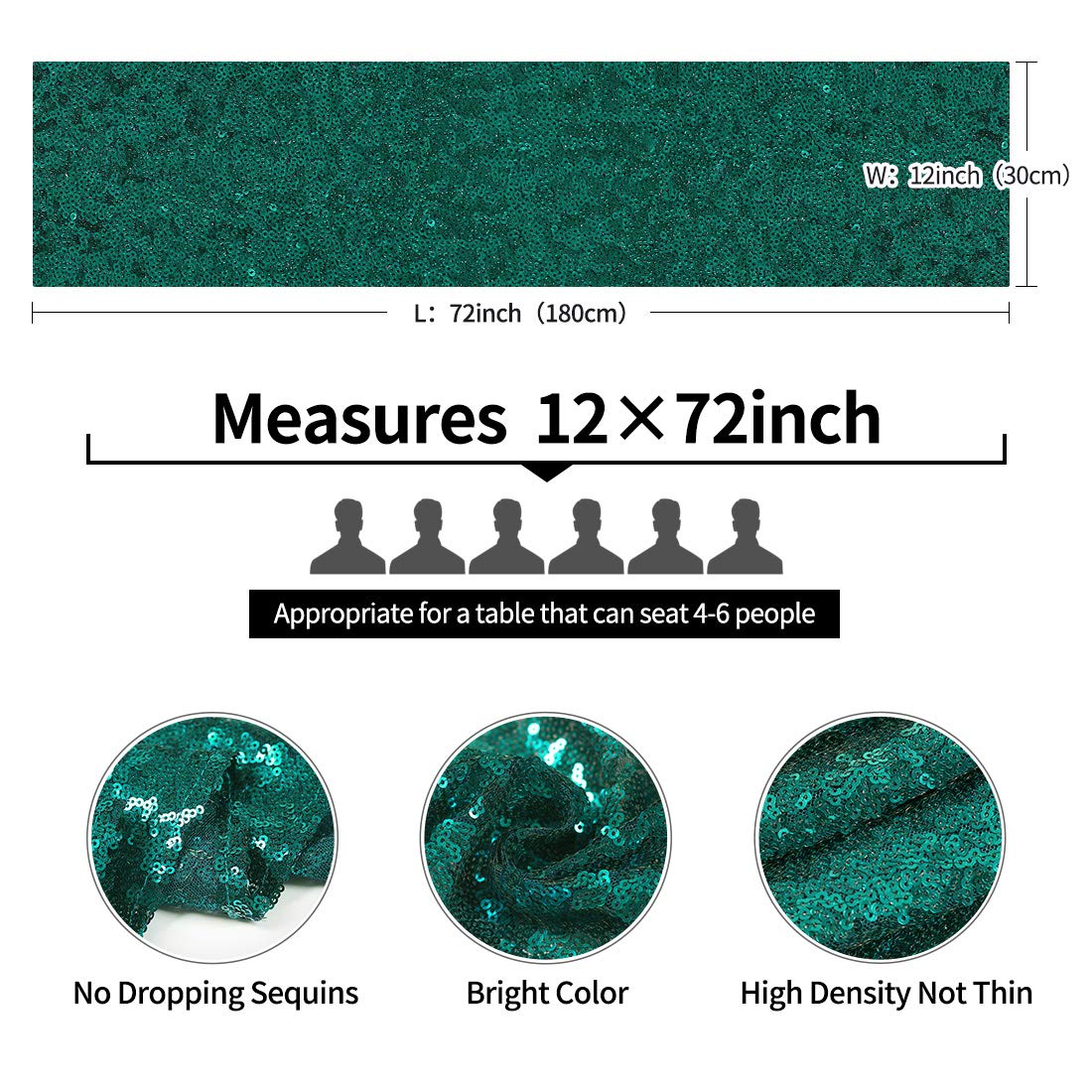 10 Pack 12x72 Inch Hunter Green Sequin Table Runners - Glitter Party Table Decor for Weddings, Birthdays, Baby Showers & Holiday Celebrations | Elegant Dining Decor, Buffet Table Cover, Event Centerpiece Decoration