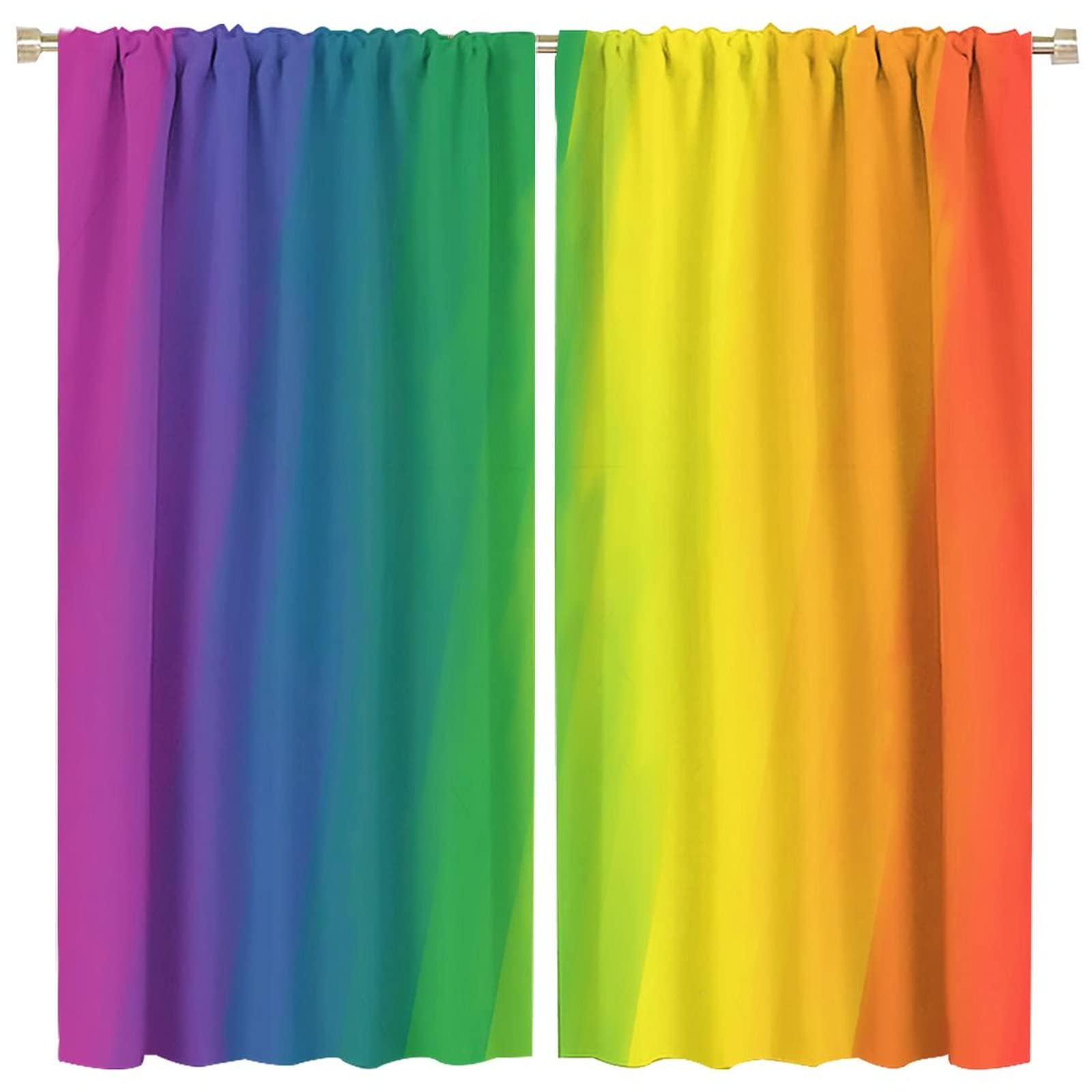 Abstract Rainbow Color Matching Art Theme Rod Pocket Curtains - 63x63 Inch Solid Window Drapes for Living Room & Bedroom | Perfect for Bohemian Decor, Kids' Rooms & Modern Home Aesthetics