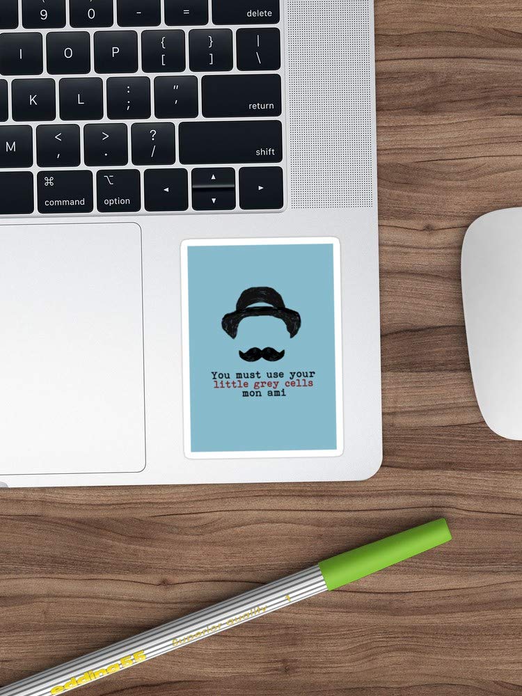 3 Pack Agatha Christie Hercule Poirot Little Grey Cells Vinyl Stickers - Light Blue Funny Decals for Laptop, Phone, Car, Guitar & Fridge - Perfect for Book Lovers, Mystery Fans & Office Decor