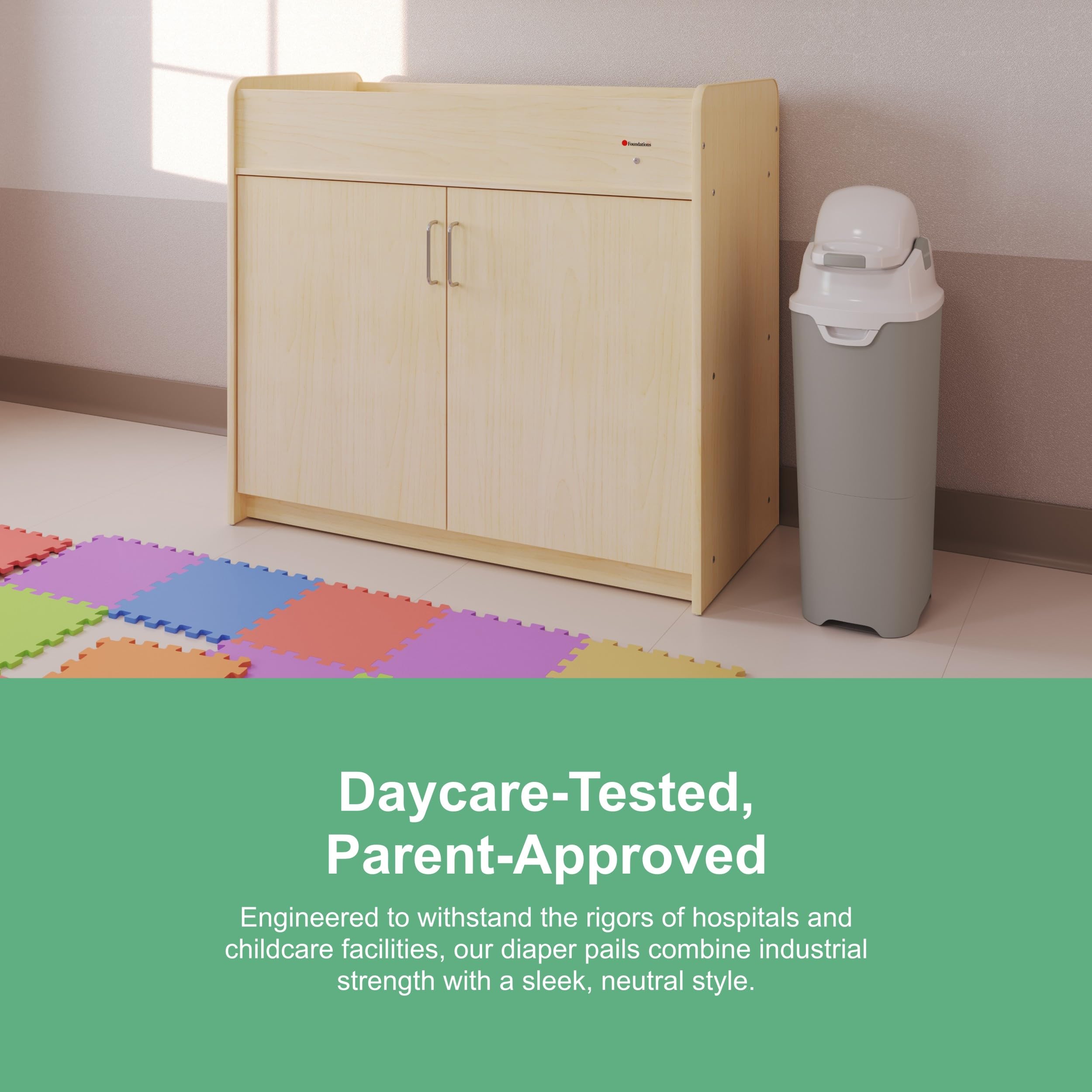 Foundations Tall Diaper Pail with Airtight Lid - Large Capacity Odorless Diaper Disposal System Holds 60+ Newborn Diapers, Durable & Refillable with Any Bags (Gray) - Perfect for Nursery, Baby Room & Diaper Changing Stations