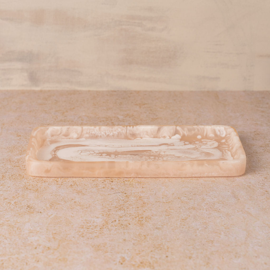 Flow Resin Bathroom Caddy Tray | Peach Blush Shower Organizer | Perfect for Bath, Shower & Spa Organization