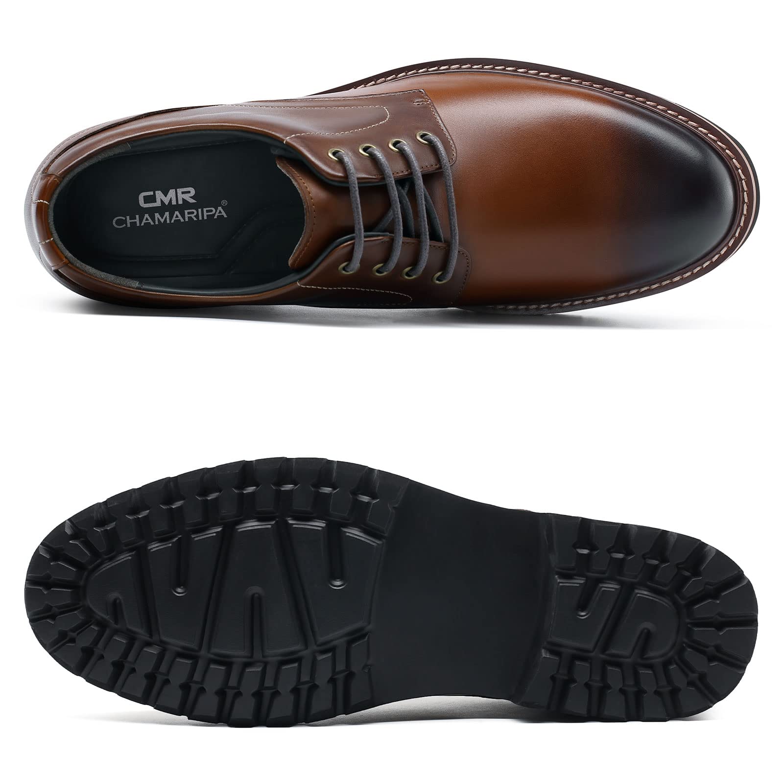 CHAMARIPA Men's Height Increasing Shoes - Leather Lace-up Dress Elevator Shoes for Discreet Height Boost | Perfect for Work, Weddings & Formal Events