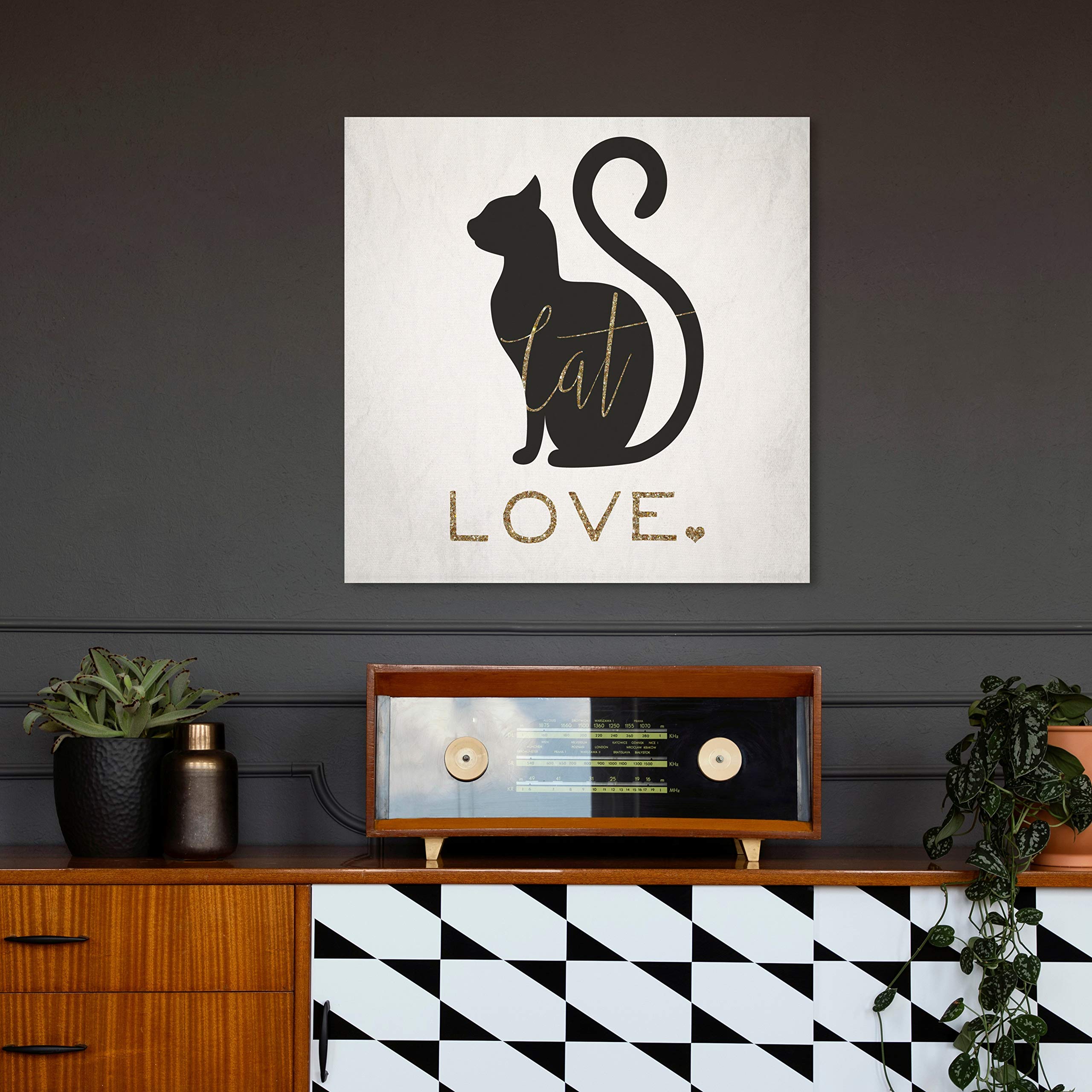 Oliver Gal Artist Co. Cat Love Wall Art Canvas Print - 20x20 Inches, Black & Gold Animal Home Decor - Perfect for Living Room, Bedroom & Office