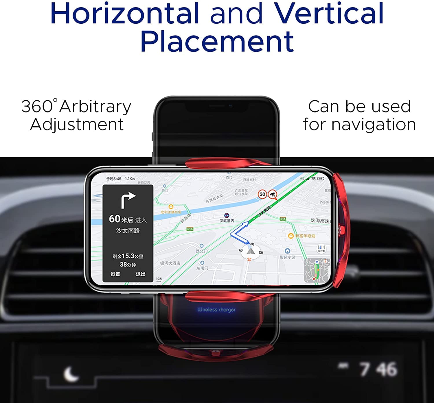 Fast Wireless Car Charger & Phone Holder - Auto Clamping & Rotating Qi-Compatible Mount for iPhone, Android Devices - Perfect for Commuting, Road Trips & Hands-Free Driving (Silver)