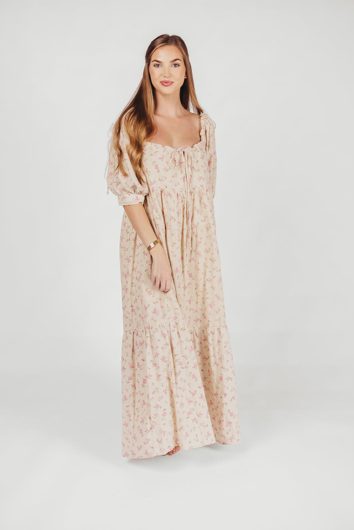 100% Cotton Maxi Dress for Women - Floral Print in Pink & Brown | Boho Summer Dress for Beach, Vacation & Casual Wear