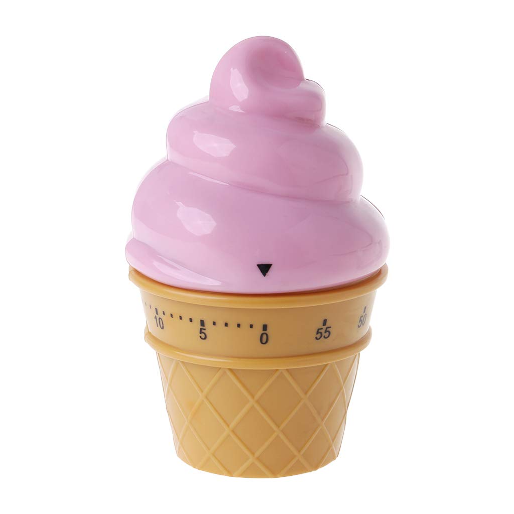 Mechanical Kitchen Timer for Cooking & Baking - Countdown Clock with Loud Alarm - Pink Ice Cream Design - Perfect for Baking, Meal Prep & Kids' Kitchen Activities