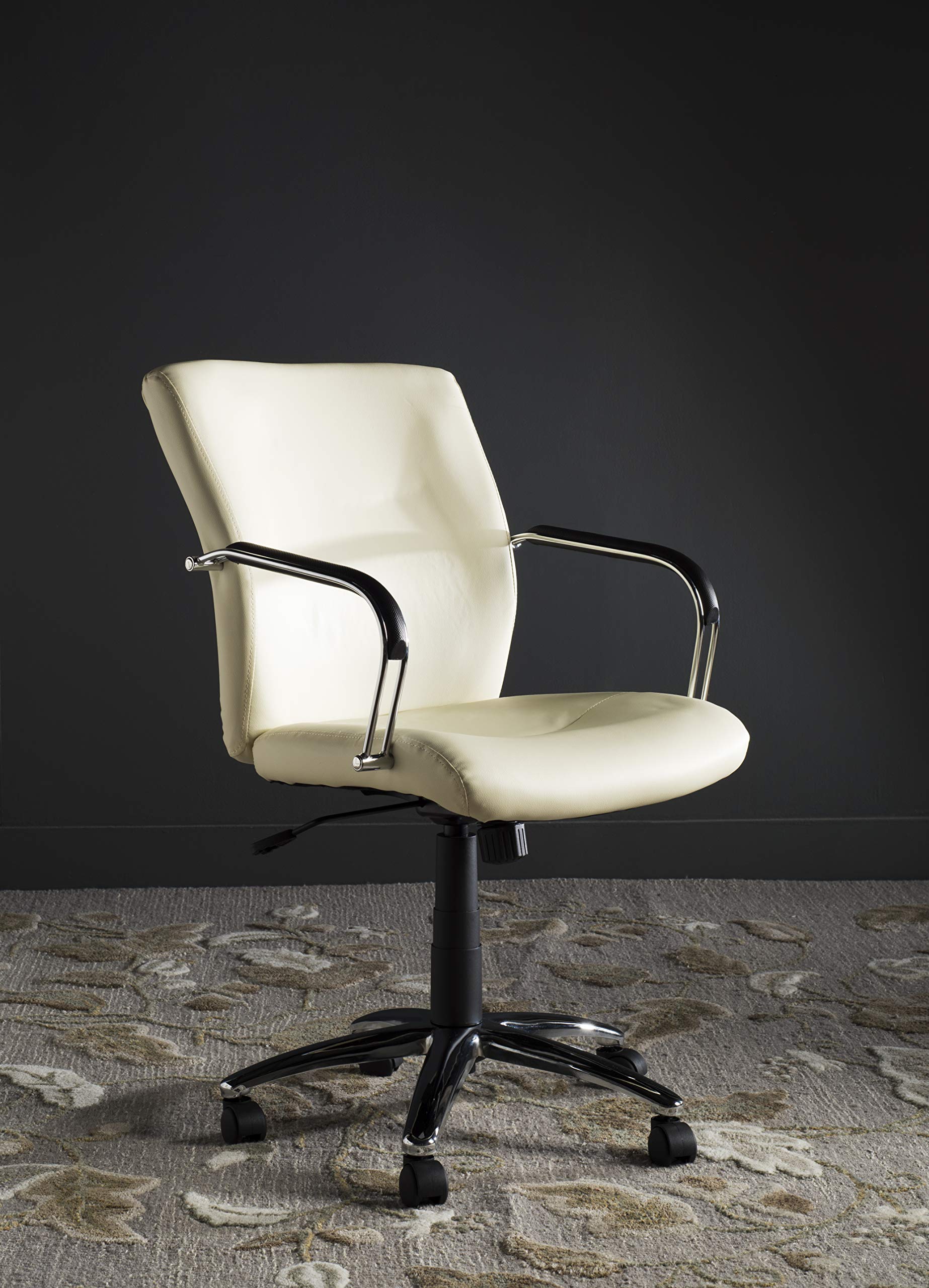 SAFAVIEH Lysette Cream Office Desk Chair - Ergonomic Rolling Swivel Chair for Home Office, Study, or Workspace - Modern Cream Upholstered Computer Chair with Wheels