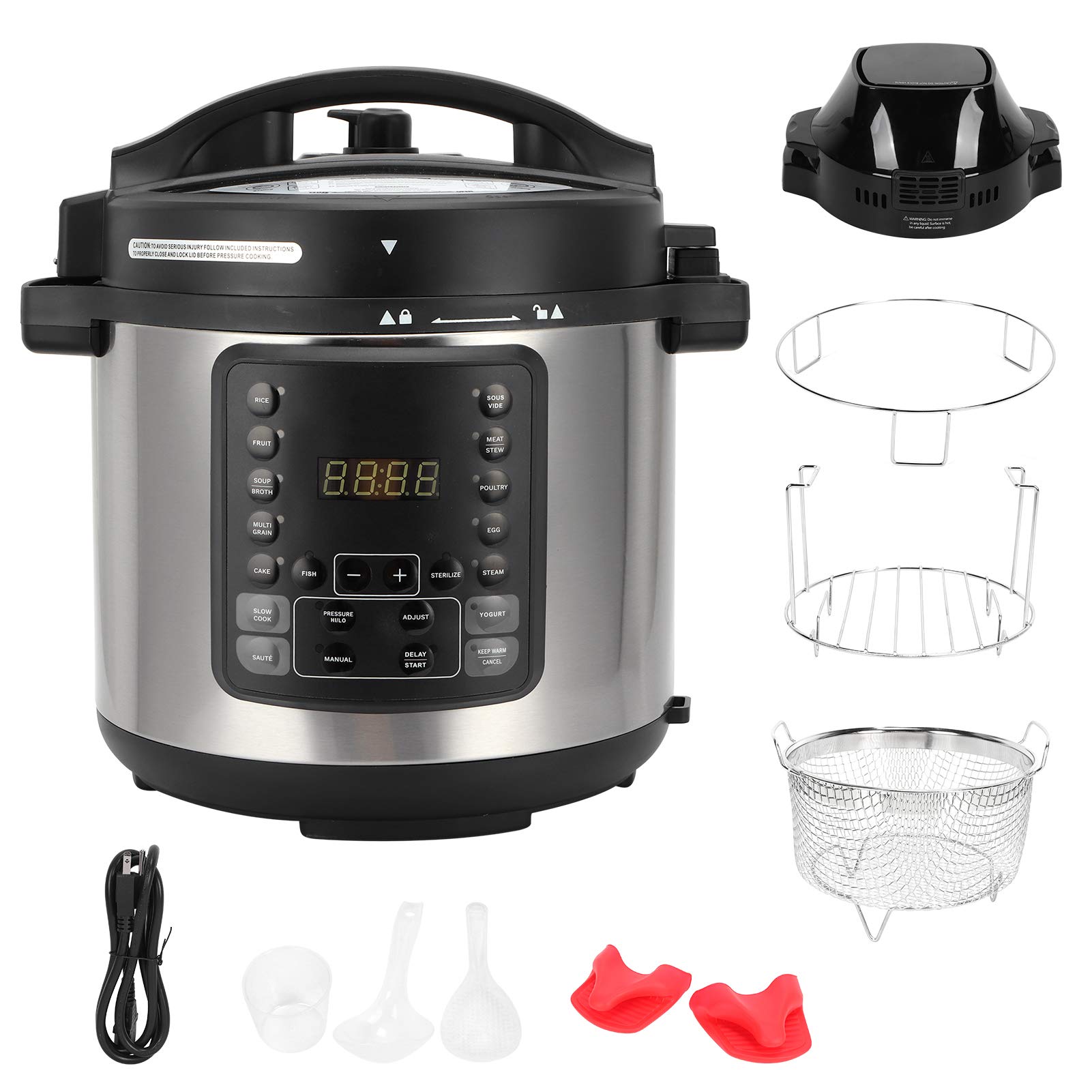 2 in 1 Pressure Cooker and Air Fryer Combo, 6L Electric Multi-Cooker with Programmable Slow Cook & Rice Cooker Functions - Perfect for Fast Meals, Healthy Frying & Family Cooking (120V)