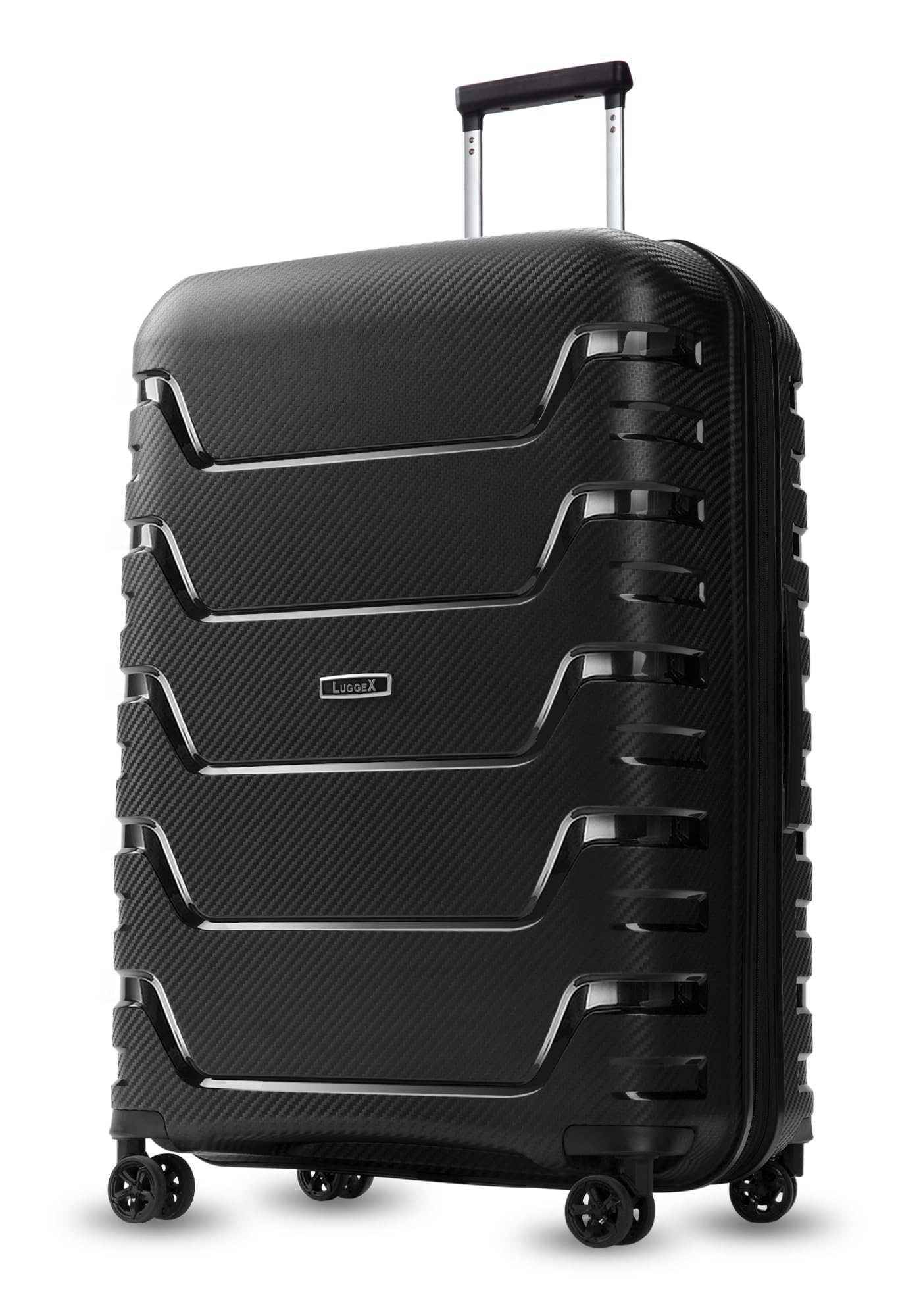 LUGGEX 28 Inch Expandable Hardshell Spinner Luggage - Lightweight Polypropylene Large Suitcase with 360° Wheels (Black) for Travel, Business Trips & Vacation Packing