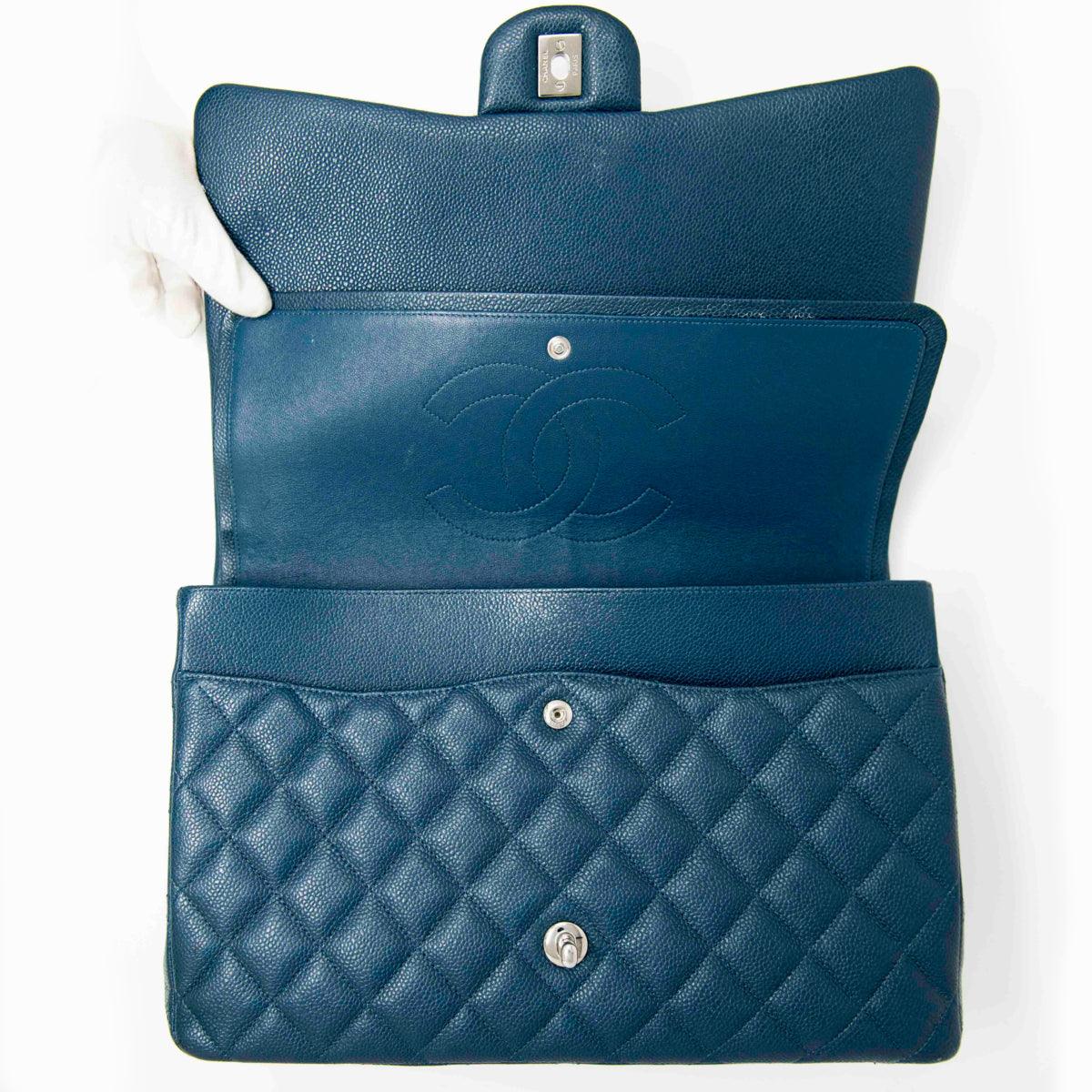 Chanel Blue Maxi Classic Flap Bag - Luxury Quilted Leather Shoulder Bag for Women | Perfect for Evening Parties, Weddings & Special Occasions