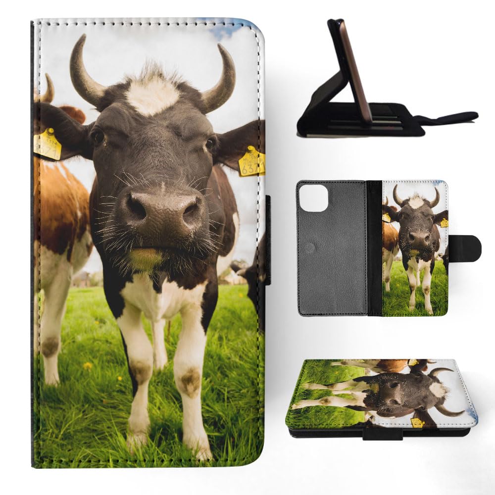 Durable Cow Print Leather Wallet Phone Case for Apple iPhone 15 Plus - Farm Animal Design with Card Slots & RFID Protection (Perfect for Farmers, Ranchers & Country Lifestyle)