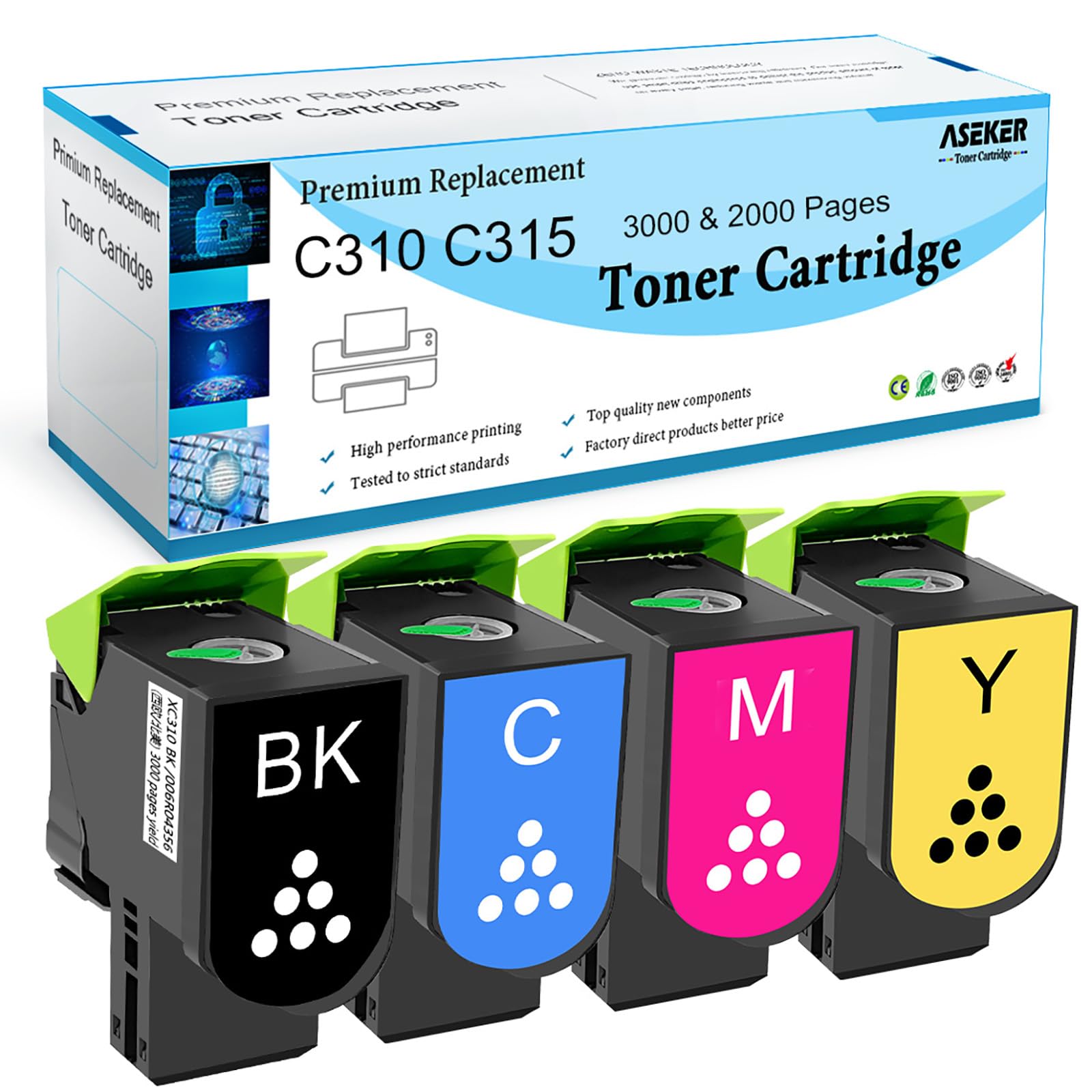 ASEKER C310 C315 Compatible Toner Cartridge Replacement for Xerox C310DNI C310DNIM C315DNI C315DNIM Laser Printers (006R04356 006R04357 006R04358 006R04359) - High Yield Printing for Office & Home Use