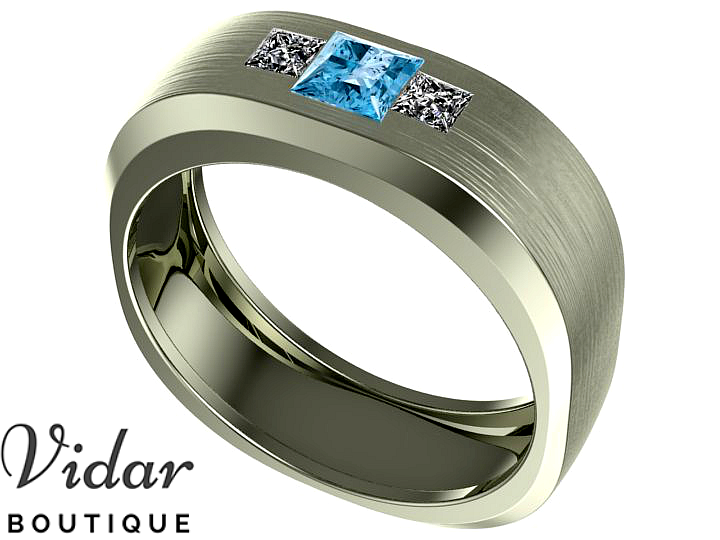 Unique Men's Aquamarine Wedding Band Ring - Elegant Blue Gemstone for Engagement, Anniversary & Special Occasions