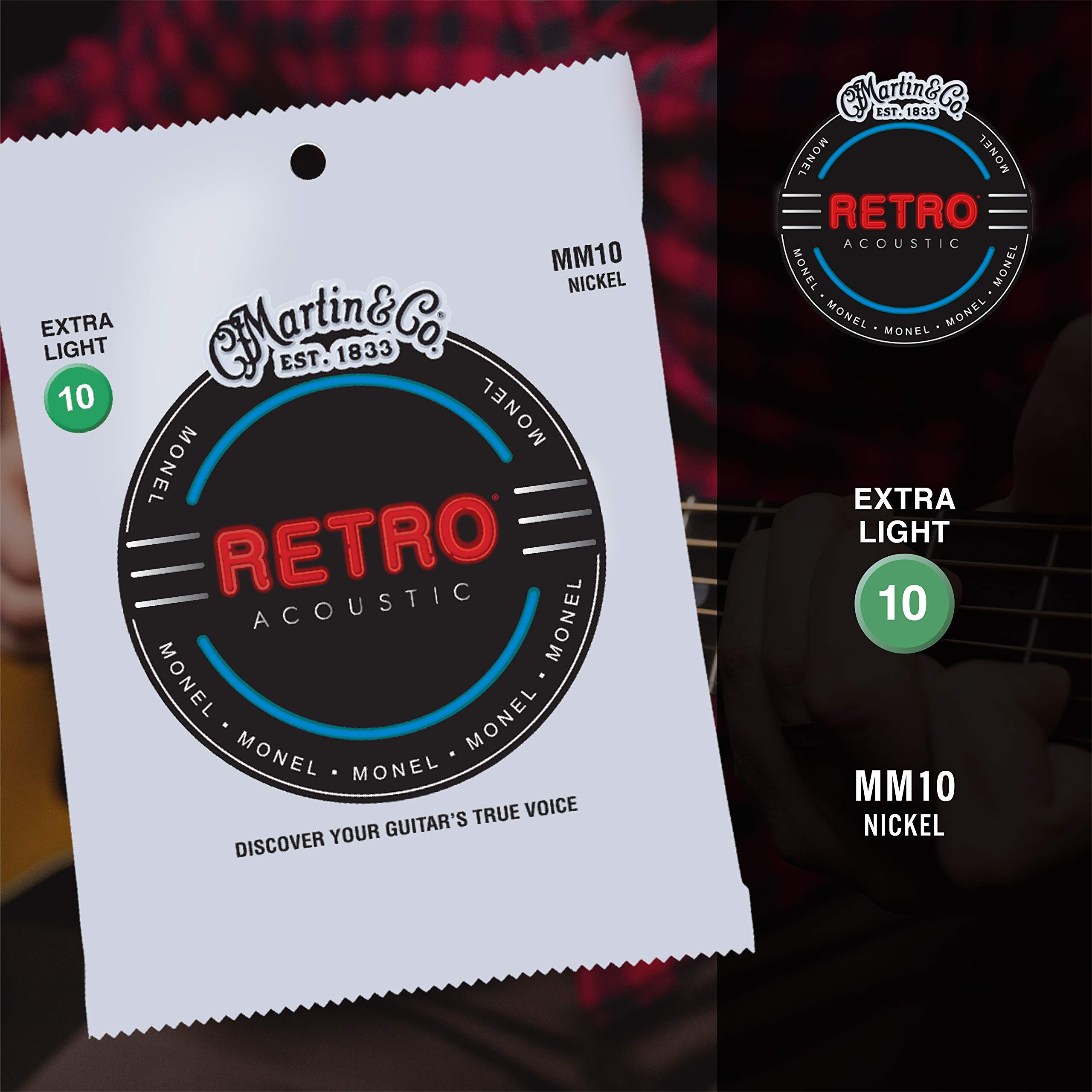 Martin Retro Acoustic Guitar Strings - .010-.047 Extra Light Gauge for Folk & Fingerstyle Playing | Perfect for Beginners & Travel Guitars | Studio & Live Performance Ready