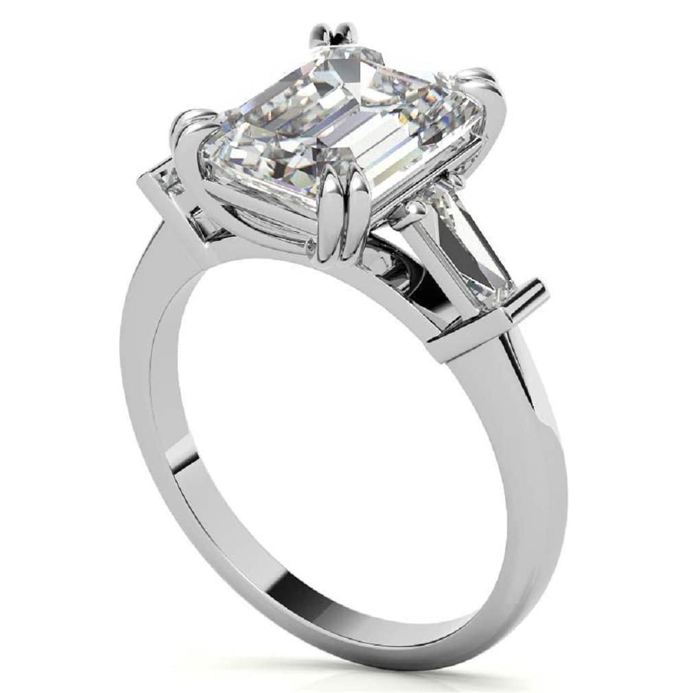 10K Solid White Gold Handmade Engagement Ring - 2.0 CT Emerald Cut Moissanite Diamond Solitaire Wedding Band for Women - Elegant Bridal Jewelry Set for Proposals, Anniversaries & Special Occasions