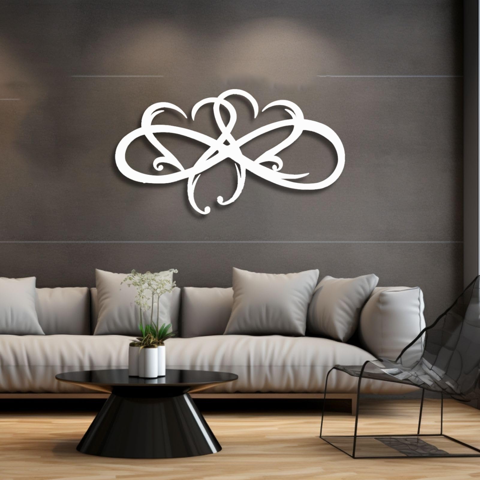 Feuwile Infinity Heart Metal Wall Art - Modern Black Heart Wall Decor for Home, Living Room, Bedroom, Bathroom - 30
