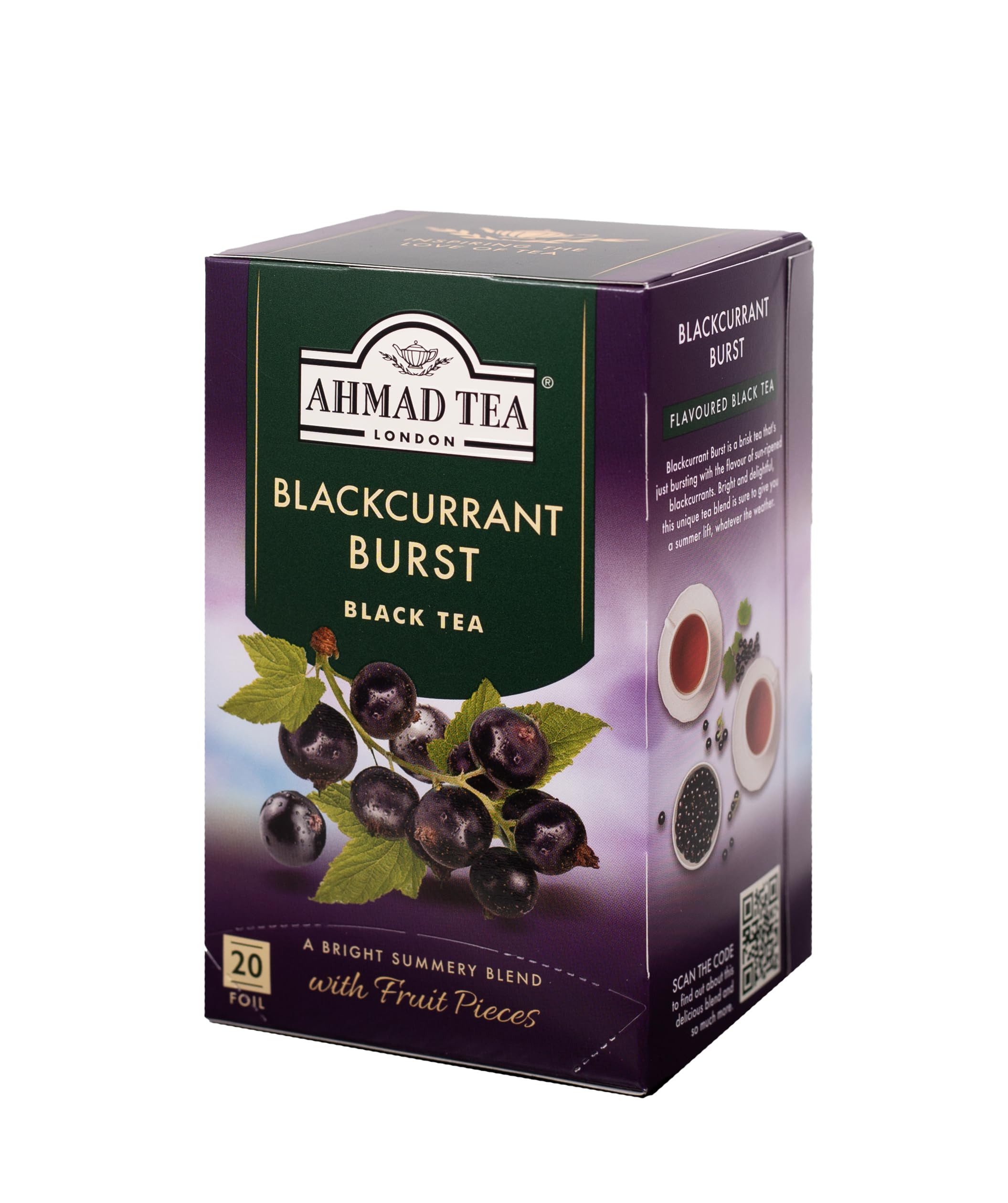 Ahmad Tea Black Currant Flavored Black Tea - 20 Tea Bags | Premium Fruit Infused Tea for Relaxation & Afternoon Tea Time